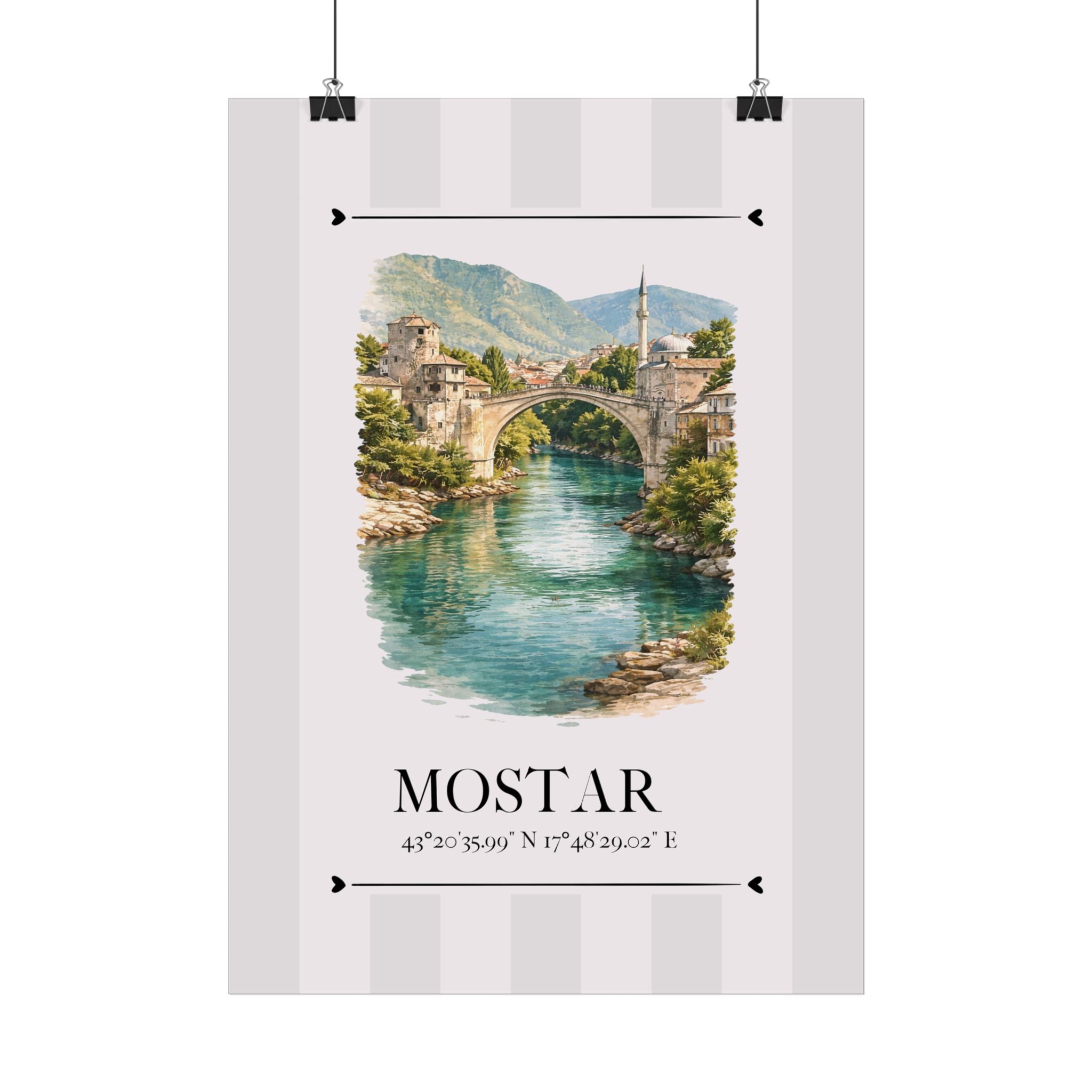 Mostar Poster – Wahrzeichen Illustration | Stadtposter Bosnien und Herzegowina