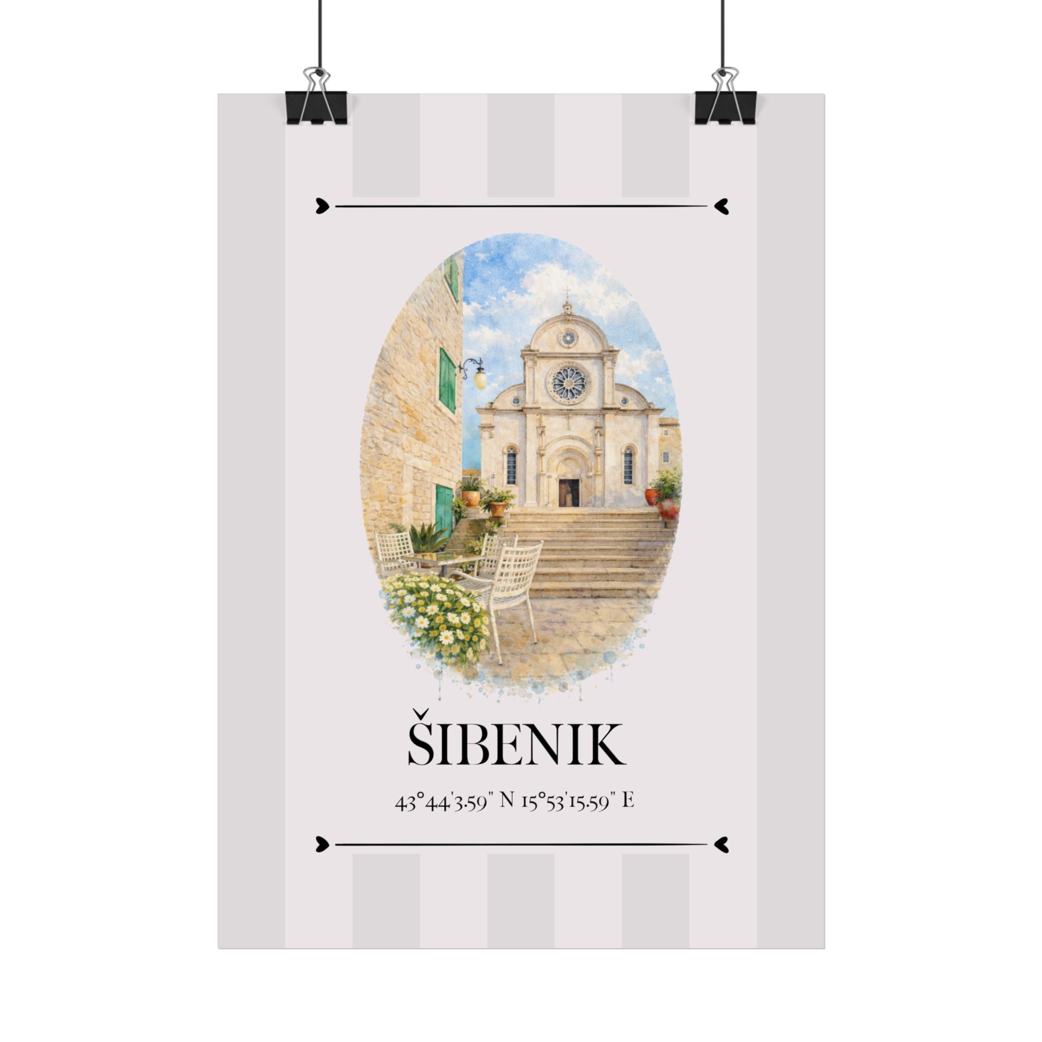 Šibenik Poster – Wahrzeichen Illustration | Stadtposter Kroatien