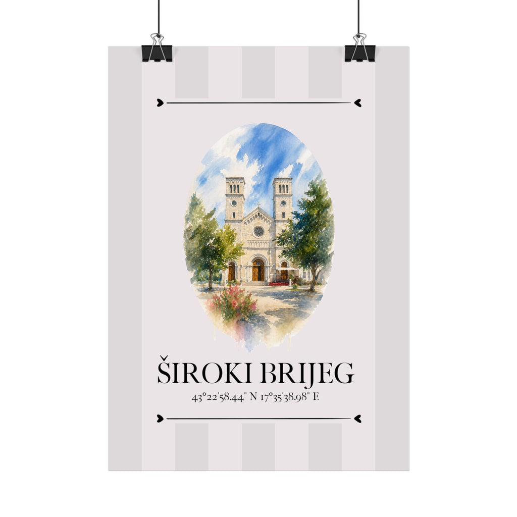 Široki Brijeg Wahrzeichen Illustration | Stadtposter Bosnien und Herzegowina
