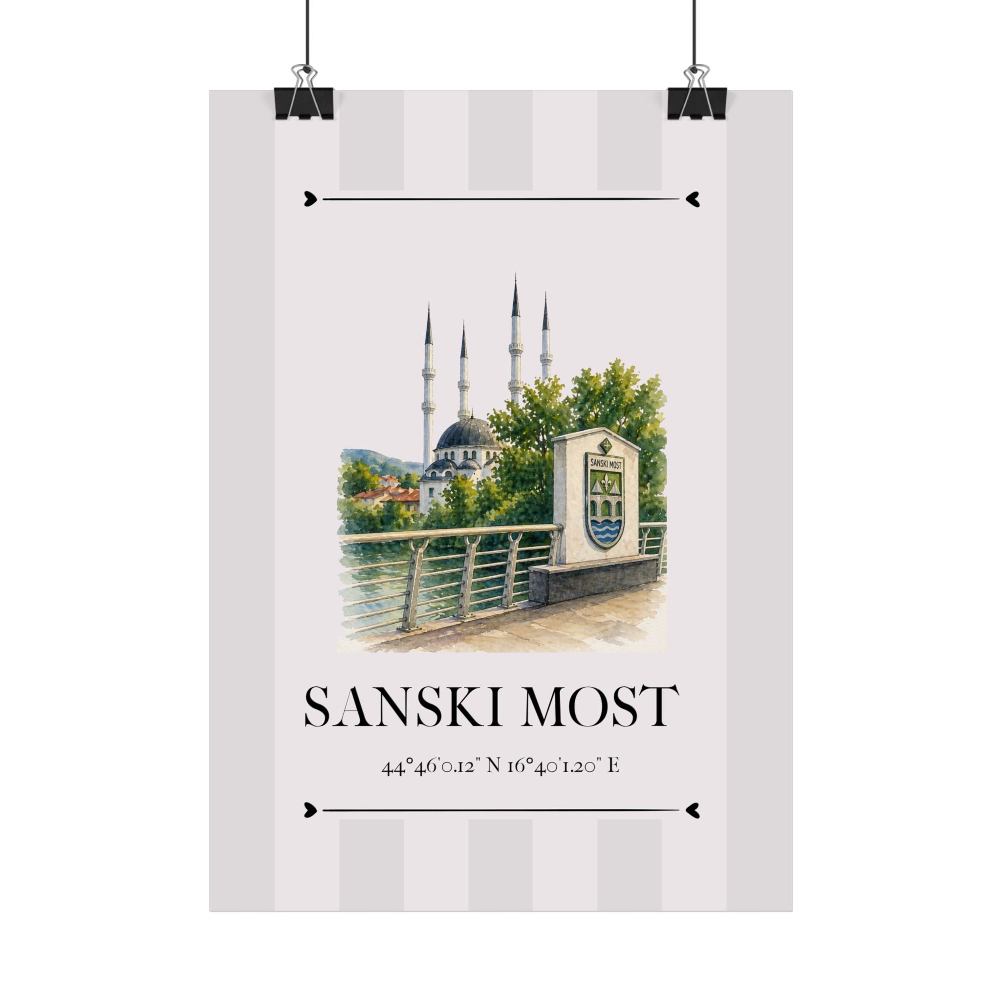 Sanski Most Wahrzeichen Illustration | Stadtposter Bosnien und Herzegowina