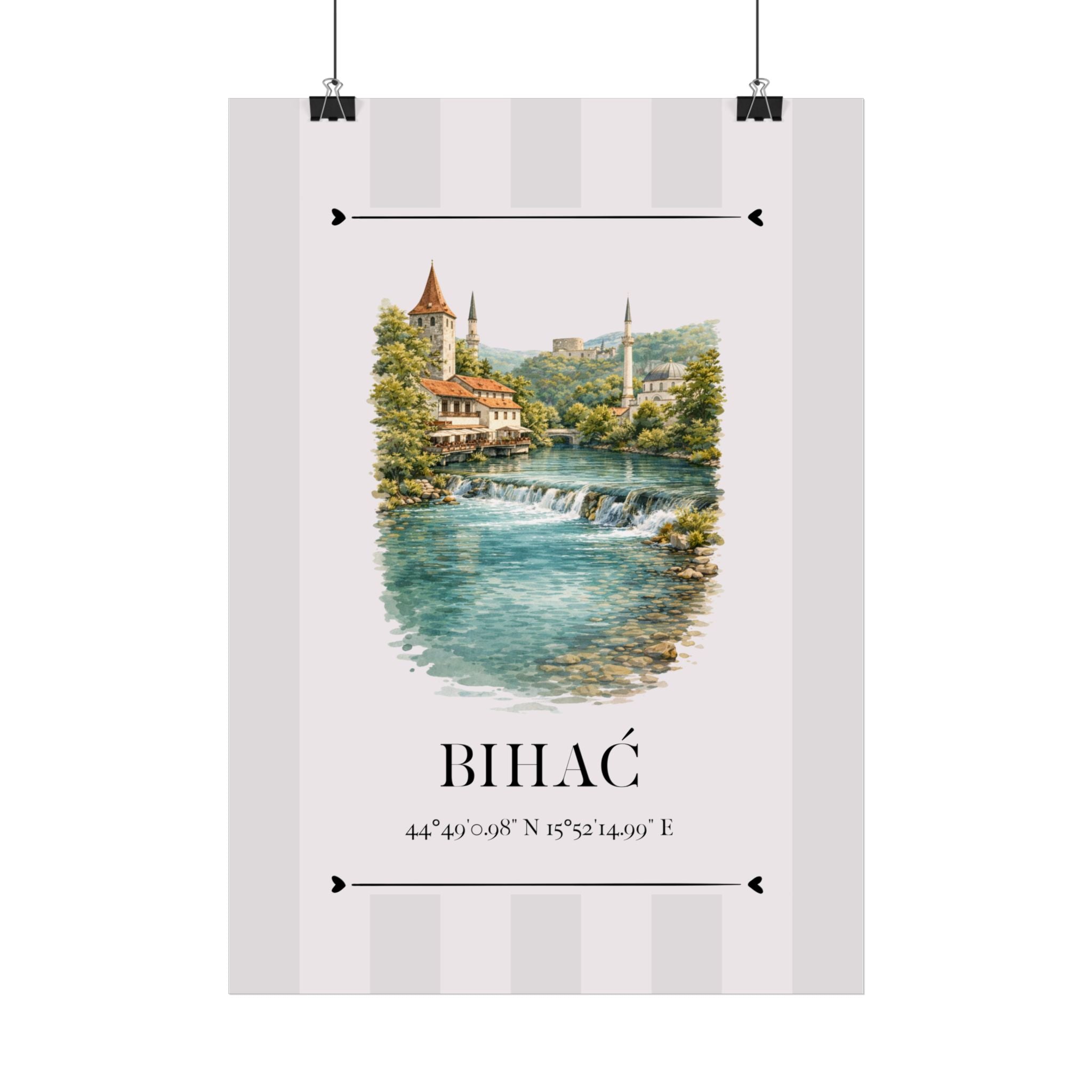 Bihać Poster – Wahrzeichen Illustration | Stadtposter Bosnien und Herzegowina