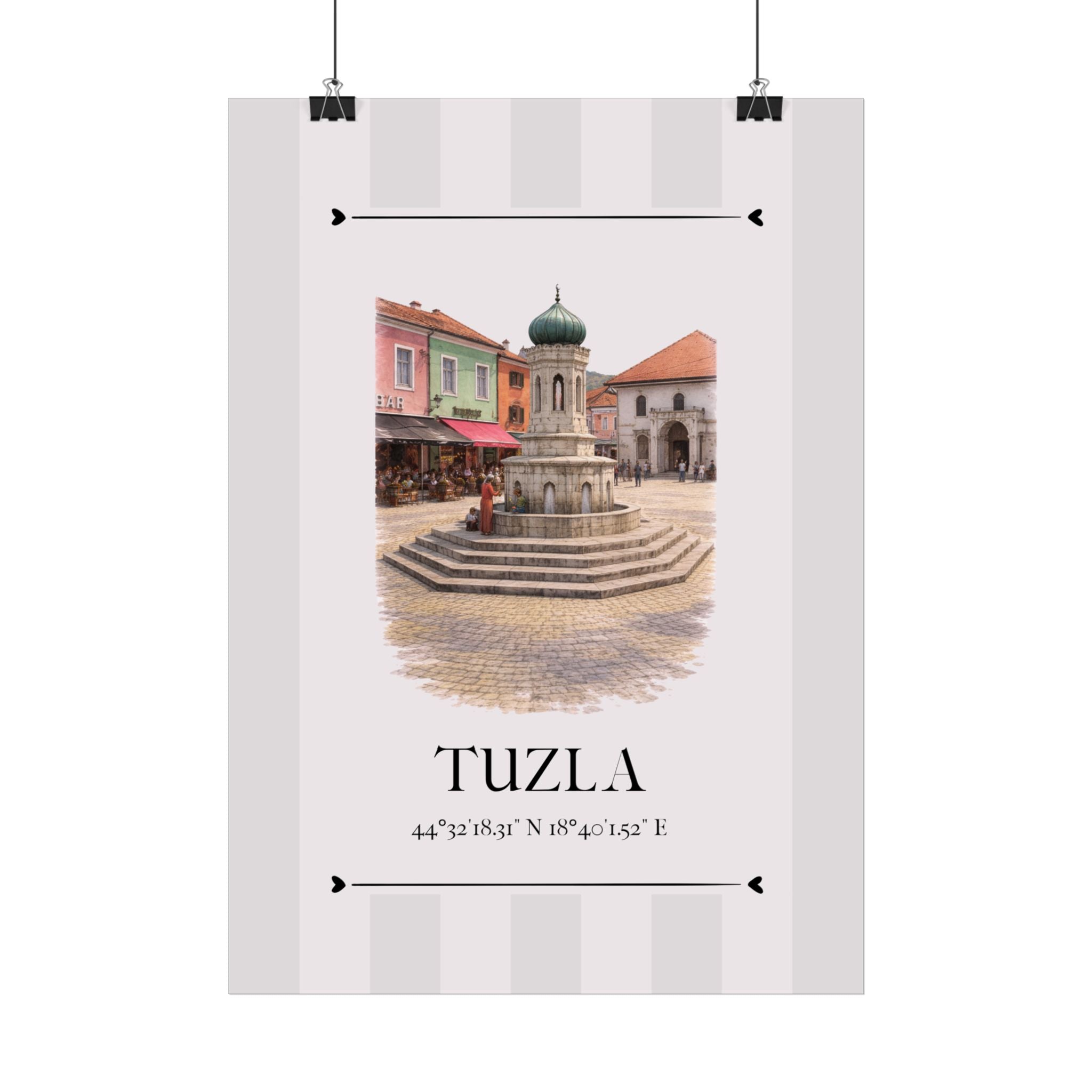 Tuzla Poster – Wahrzeichen Illustration | Stadtposter Bosnien und Herzegowina