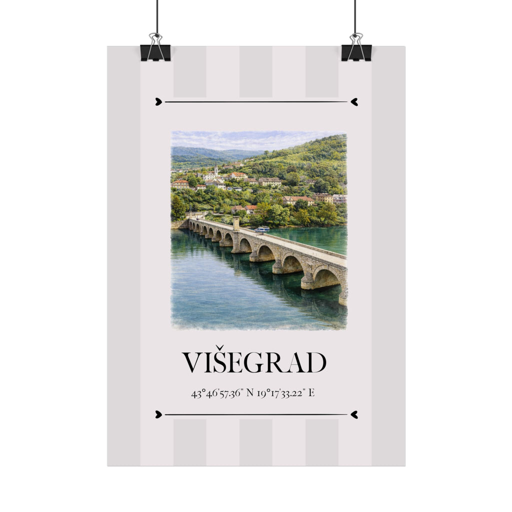 Višegrad Poster – Wahrzeichen Illustration | Stadtposter Bosnien und Herzegowina