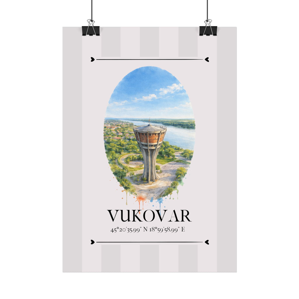 Vukovar Water Tower Poster – Wahrzeichen Illustration | Stadtposter Kroatien