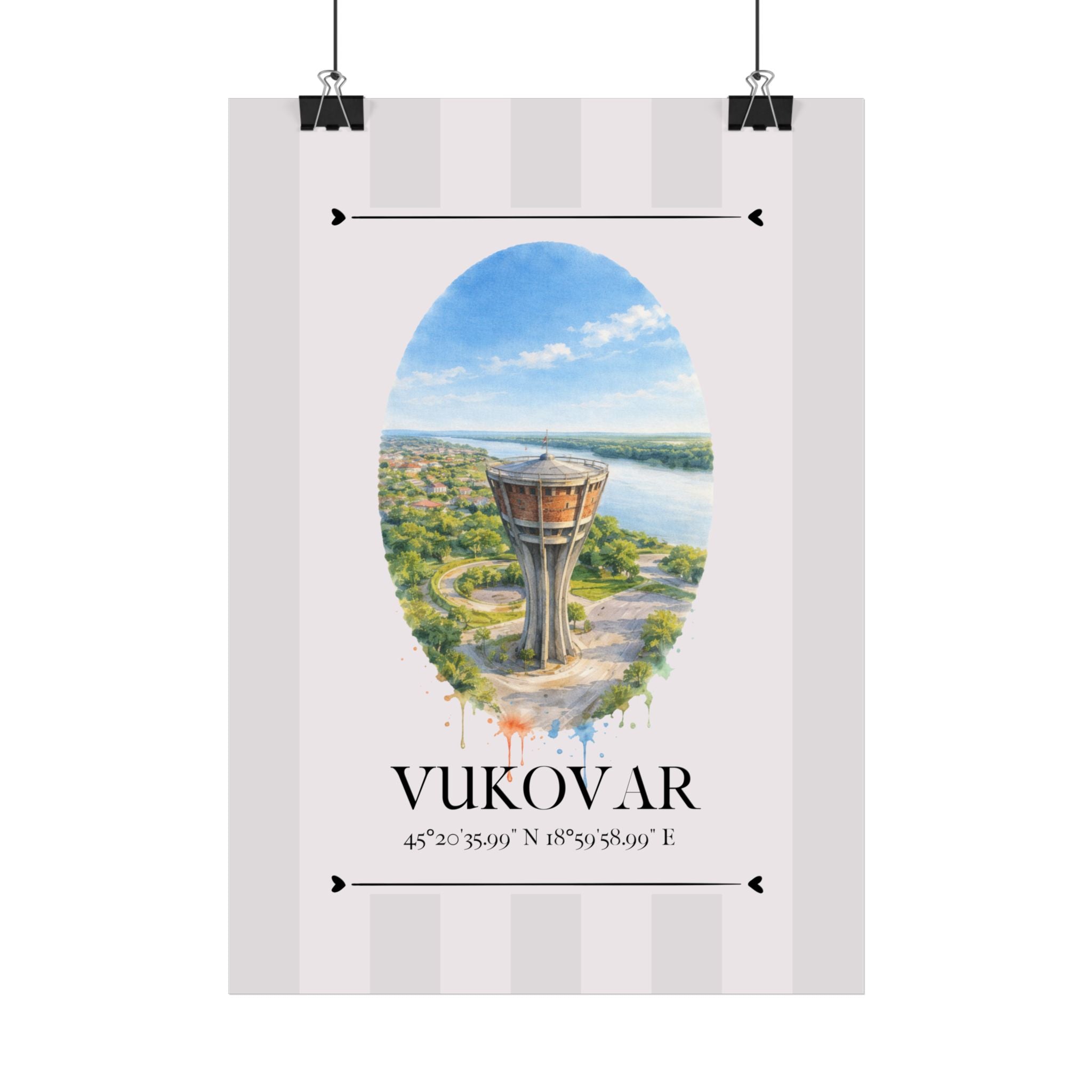 Vukovar Water Tower Poster – Wahrzeichen Illustration | Stadtposter Kroatien