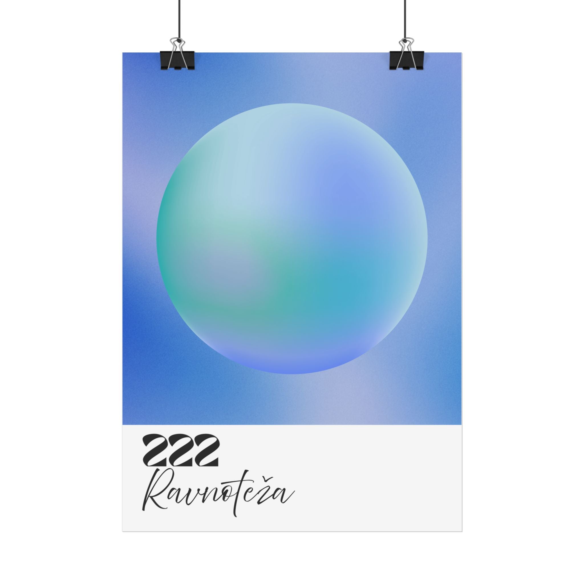 Ravnoteža 222 Minimalistički poster s gradijentnom kuglom – Plava Zen zidna umjetnost