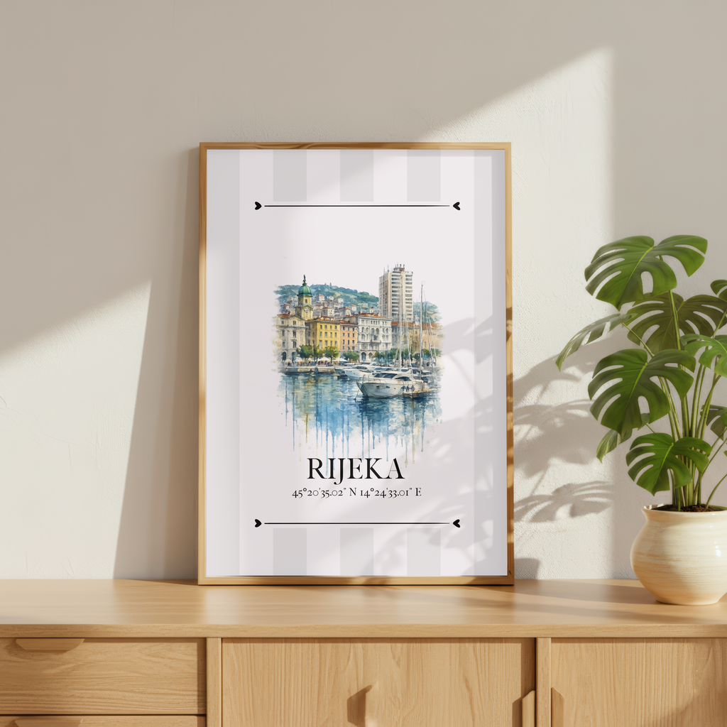 Rijeka marina Poster – Wahrzeichen Illustration | Stadtposter Kroatien