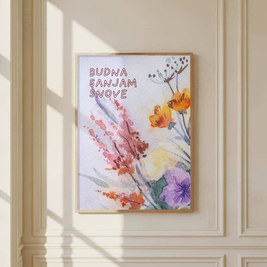 Budna sanjam snove – Kunstdruck mit Wildblumen