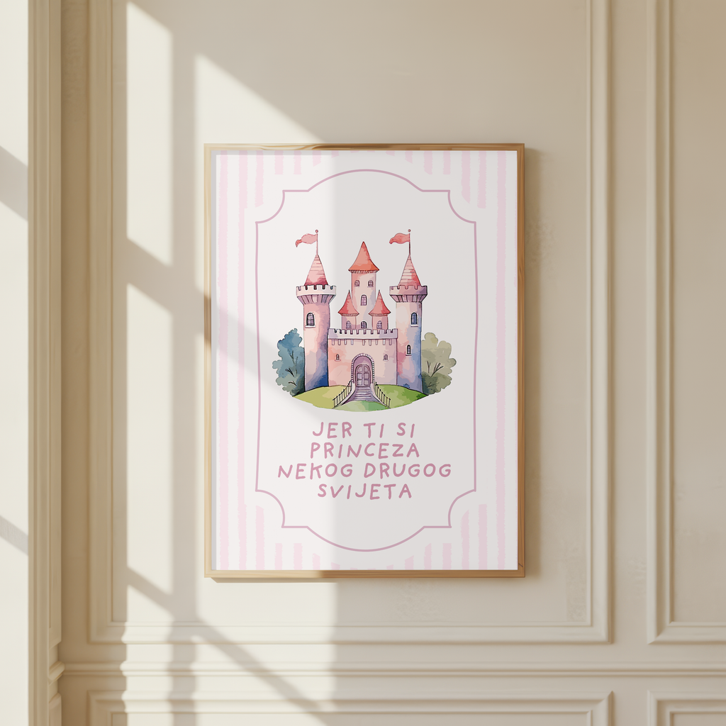 „Du bist die Prinzessin einer anderen Welt“ | Märchenschloss Illustration fürs Kinderzimmer