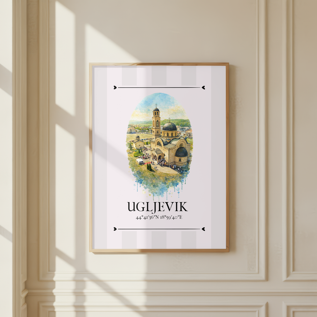 Ugljevik Poster – Wahrzeichen Illustration | Stadtposter Bosnien und Herzegowina