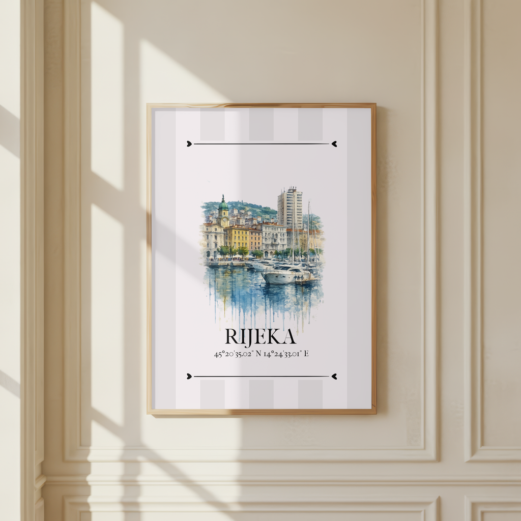 Rijeka marina Poster – Wahrzeichen Illustration | Stadtposter Kroatien