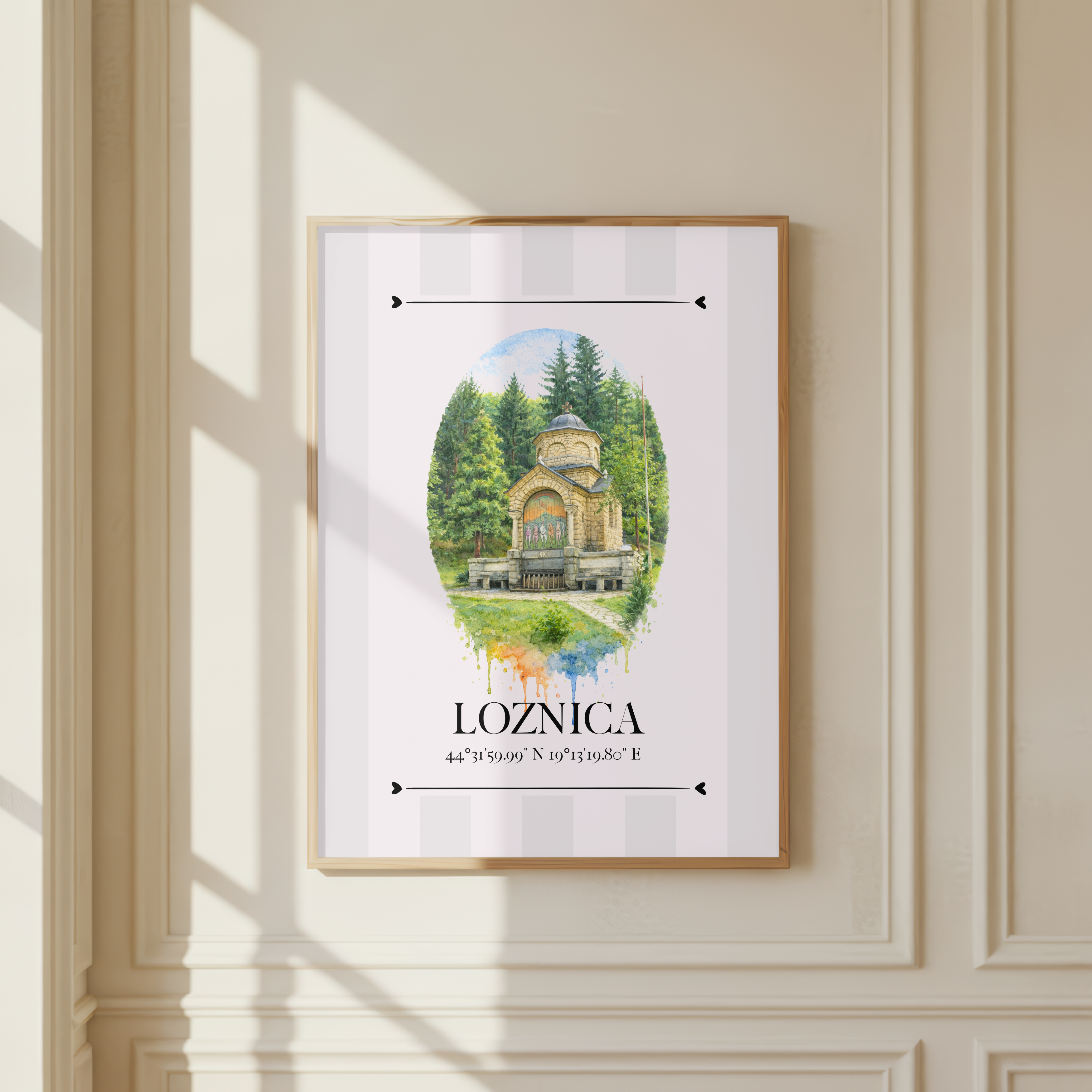 Loznica Manastir Tronoša Poster – Wahrzeichen Illustration | Stadtposter Serbien