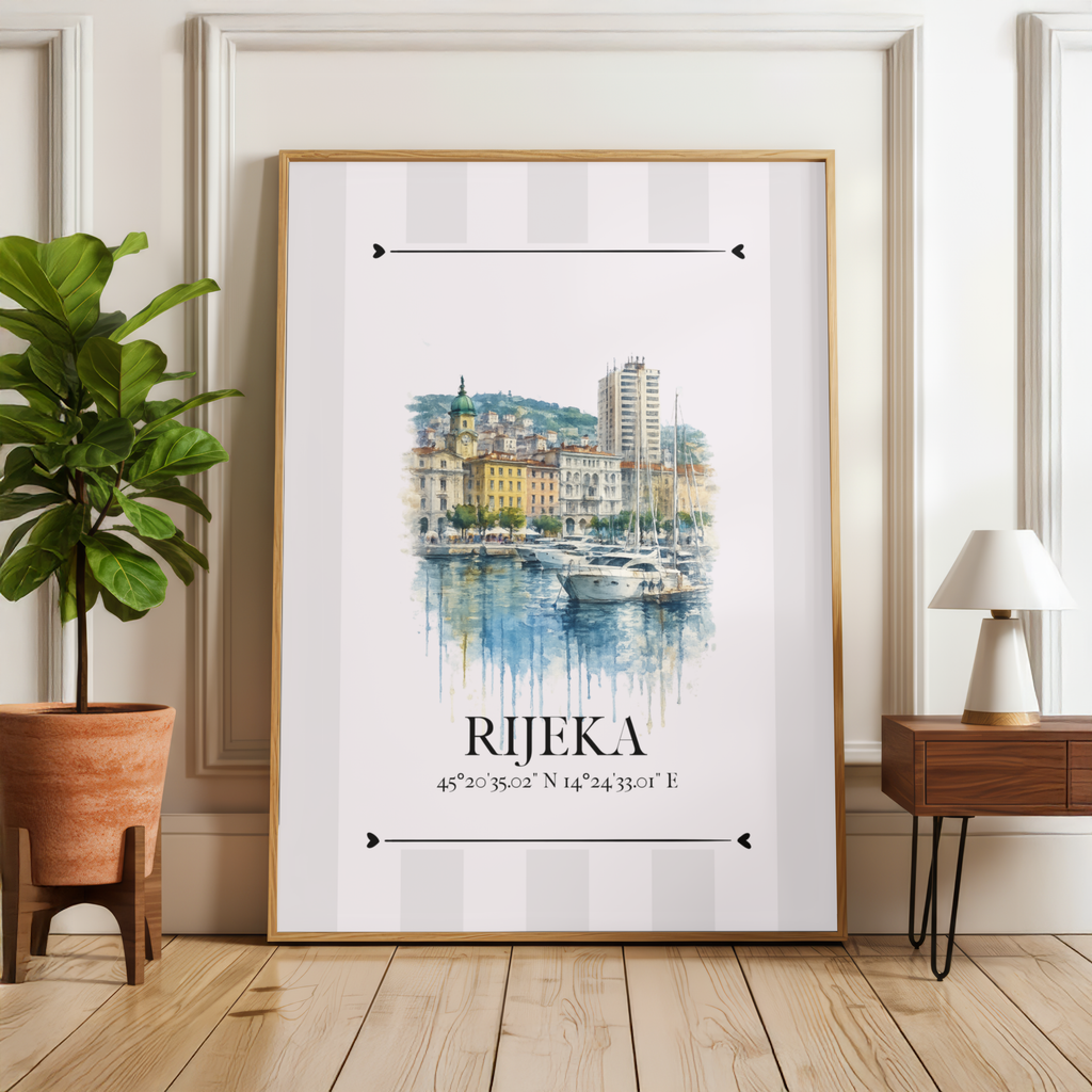Rijeka marina Poster – Wahrzeichen Illustration | Stadtposter Kroatien
