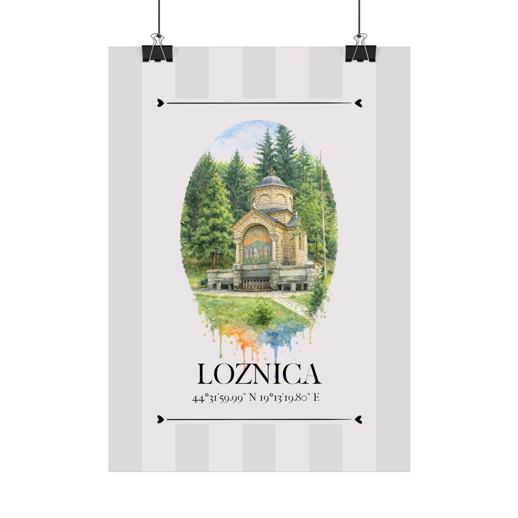 Loznica Manastir Tronoša Poster – Wahrzeichen Illustration | Stadtposter Serbien