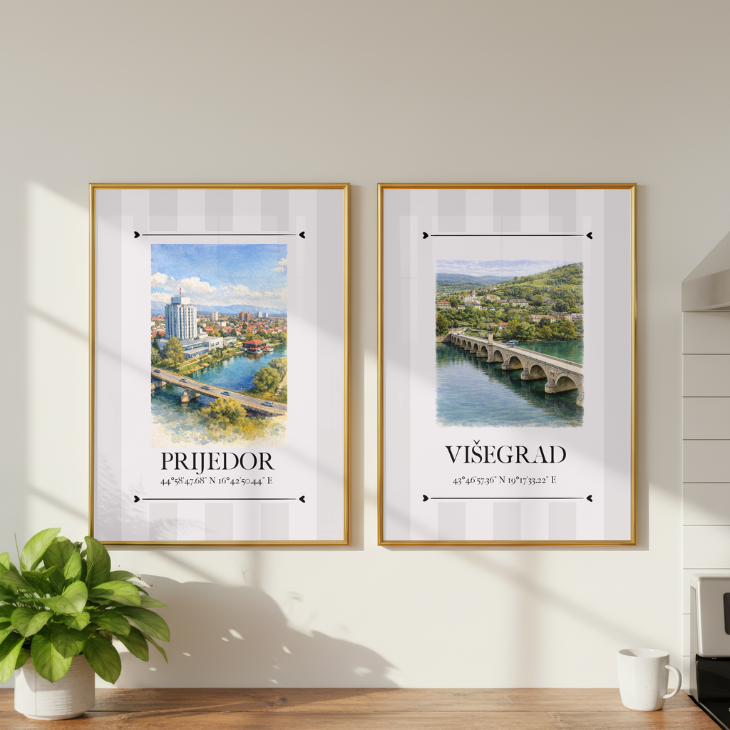 Prijedor Poster – Wahrzeichen Illustration | Stadtposter Bosnien und Herzegowina
