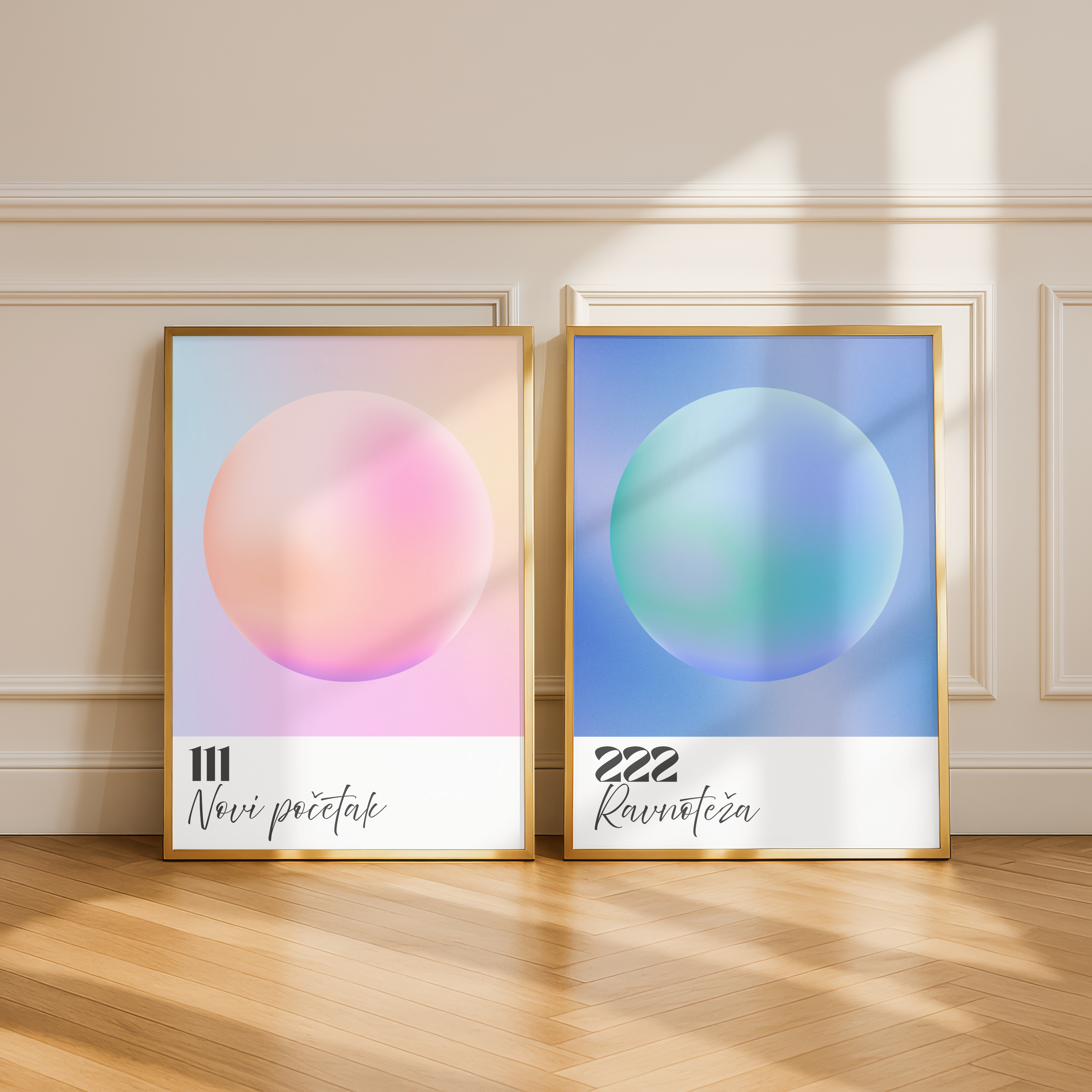 Ravnoteža 222 Minimalistički poster s gradijentnom kuglom – Plava Zen zidna umjetnost