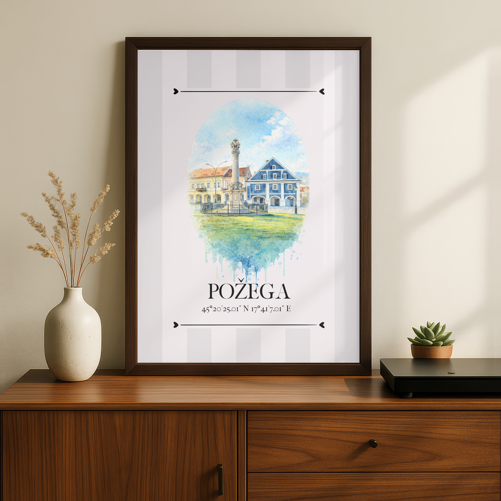 Požega Poster – Wahrzeichen Illustration | Stadtposter Kroatien