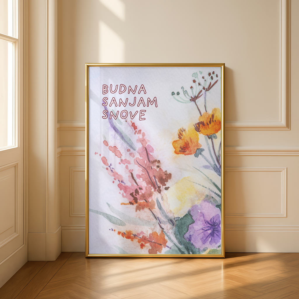 Budna sanjam snove – Kunstdruck mit Wildblumen