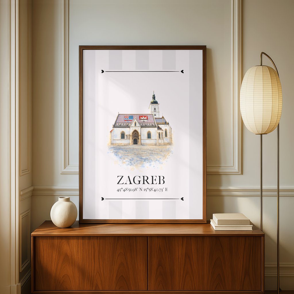 Zagreb Poster – Wahrzeichen Illustration | Stadtposter Kroatien