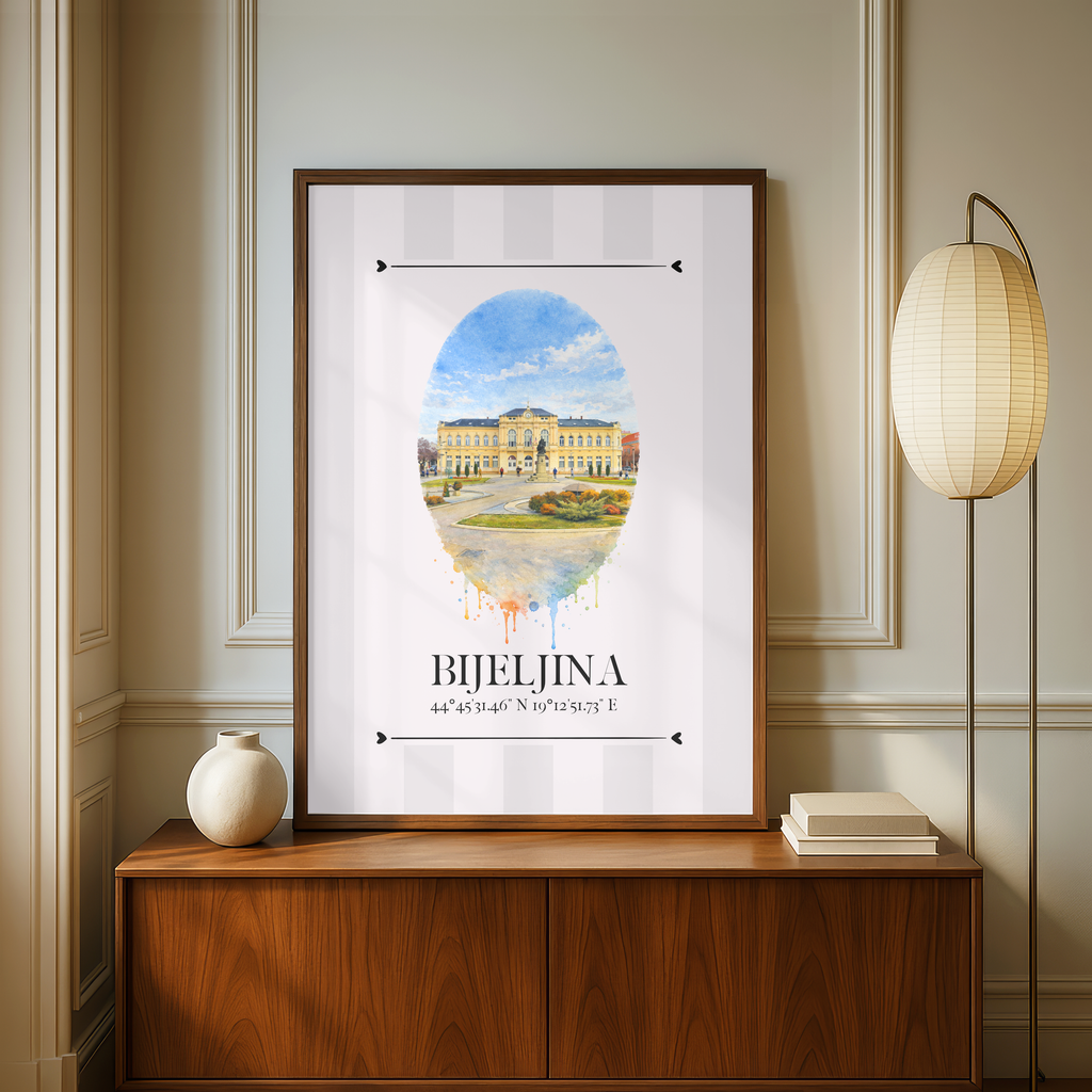 Bijeljina Poster – Wahrzeichen Illustration | Stadtposter Bosnien und Herzegowina