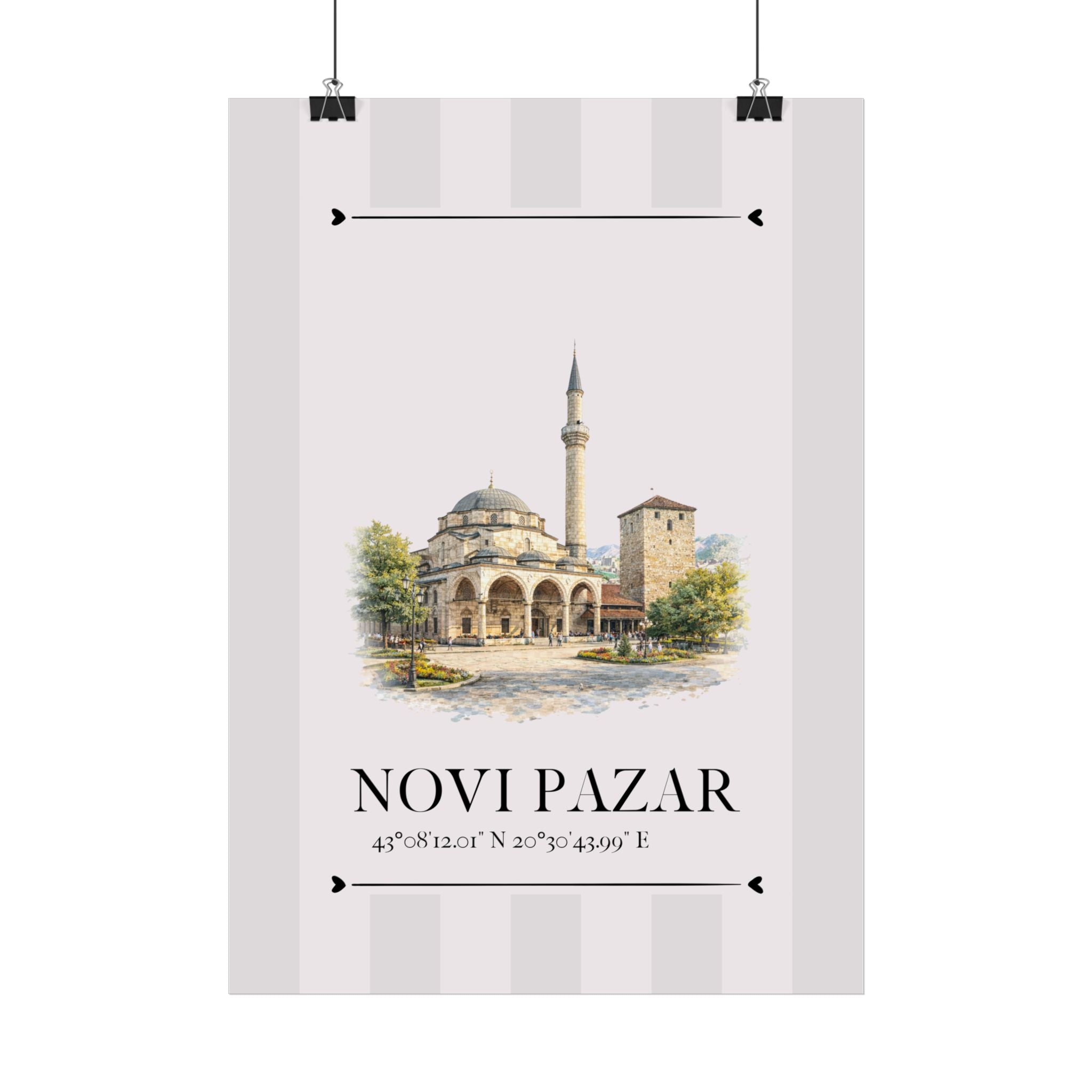 Novi Pazar Poster – Wahrzeichen Illustration | Stadtposter Serbien