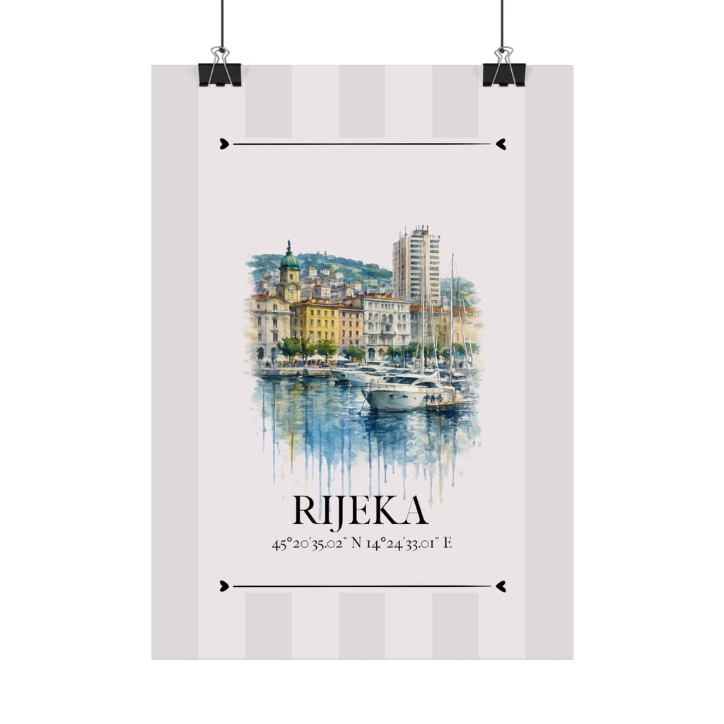 Rijeka marina Poster – Wahrzeichen Illustration | Stadtposter Kroatien