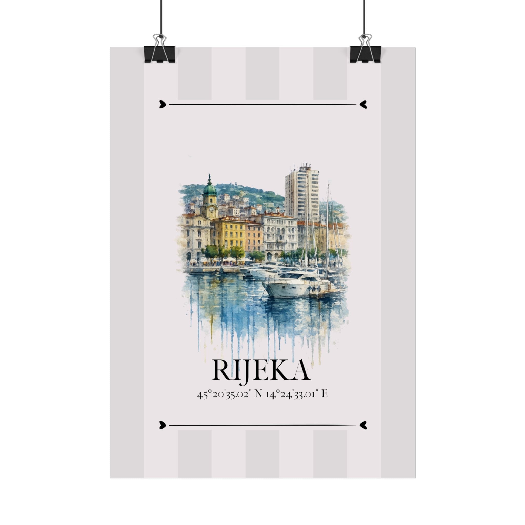 Rijeka marina Poster – Wahrzeichen Illustration | Stadtposter Kroatien