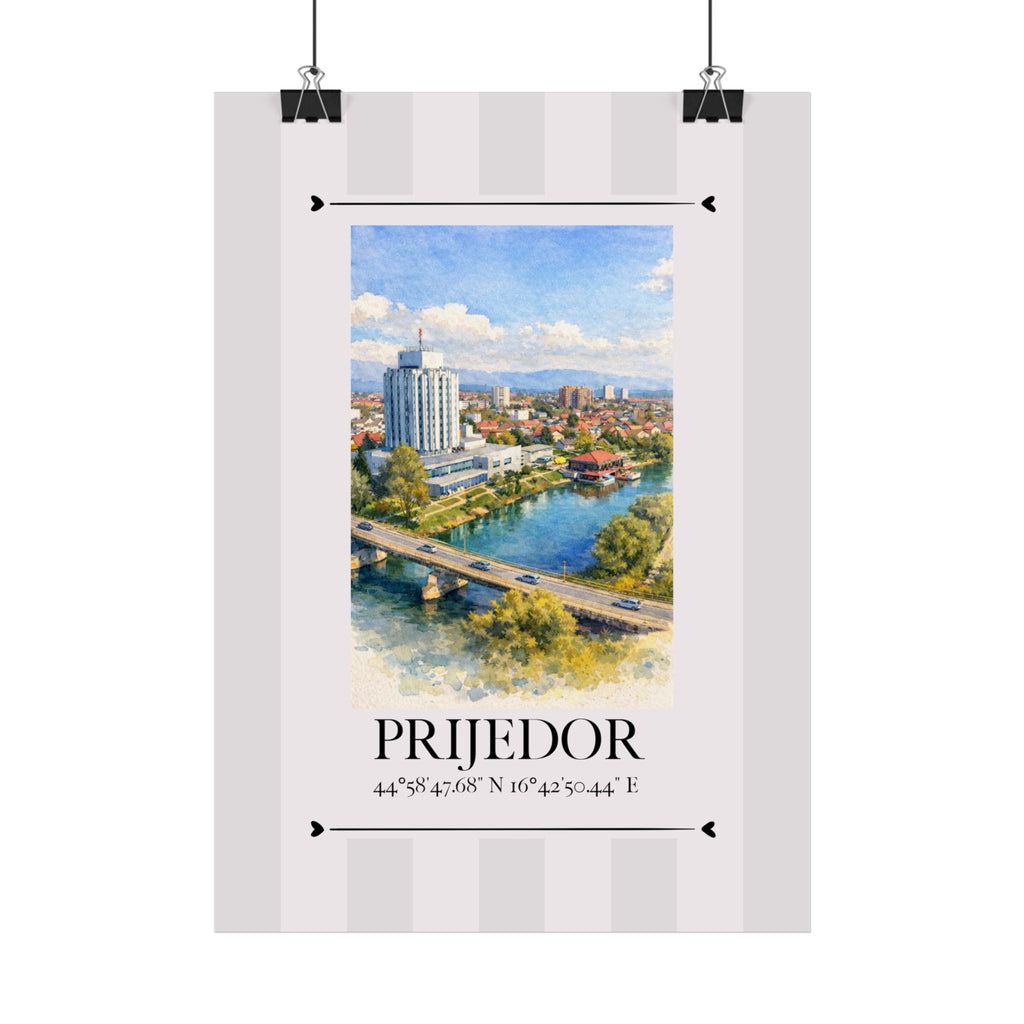 Prijedor Poster – Wahrzeichen Illustration | Stadtposter Bosnien und Herzegowina