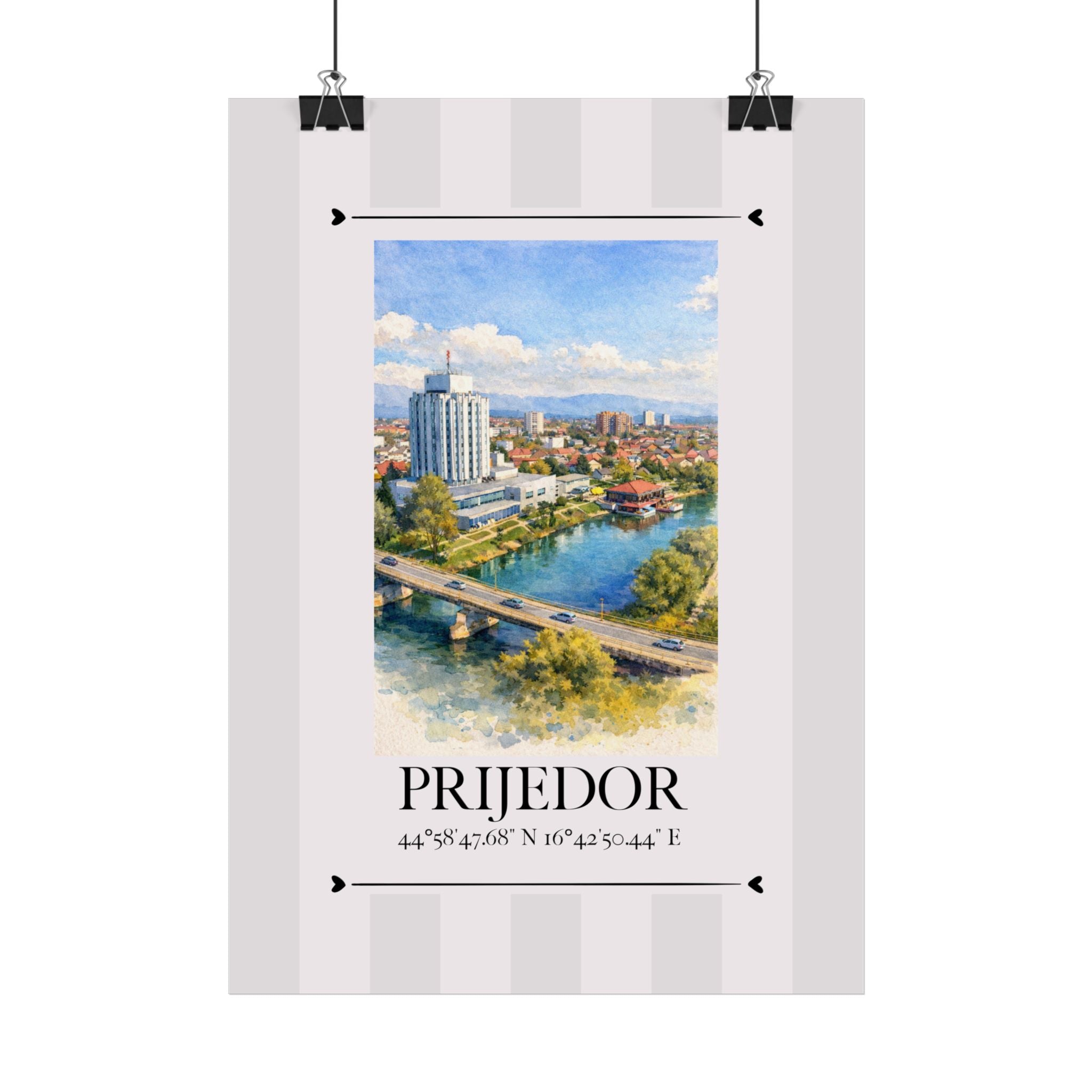 Prijedor Poster – Wahrzeichen Illustration | Stadtposter Bosnien und Herzegowina