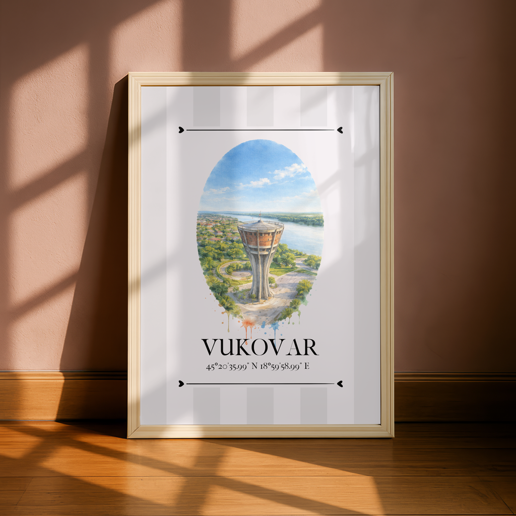 Vukovar Water Tower Poster – Wahrzeichen Illustration | Stadtposter Kroatien
