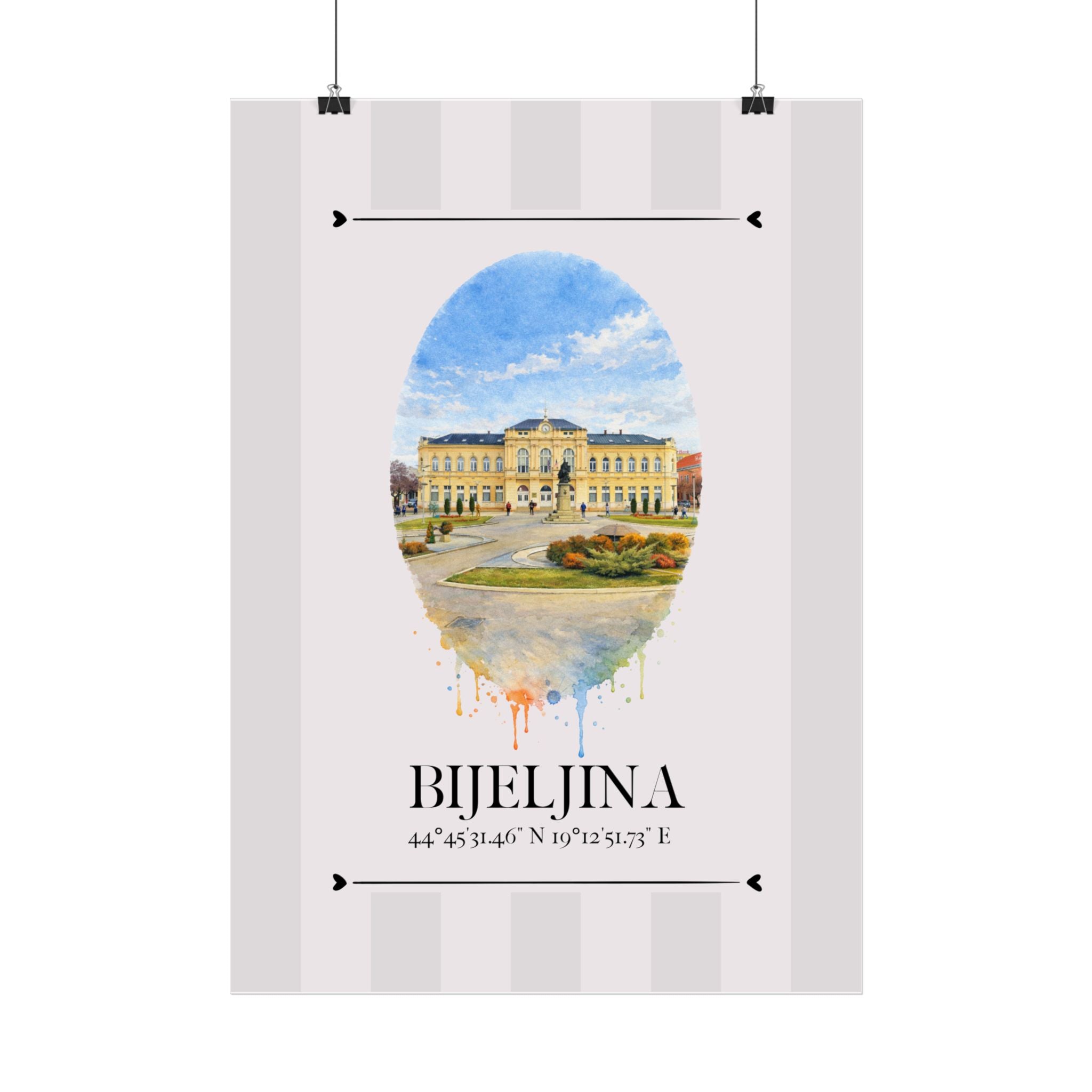 Bijeljina Poster – Wahrzeichen Illustration | Stadtposter Bosnien und Herzegowina
