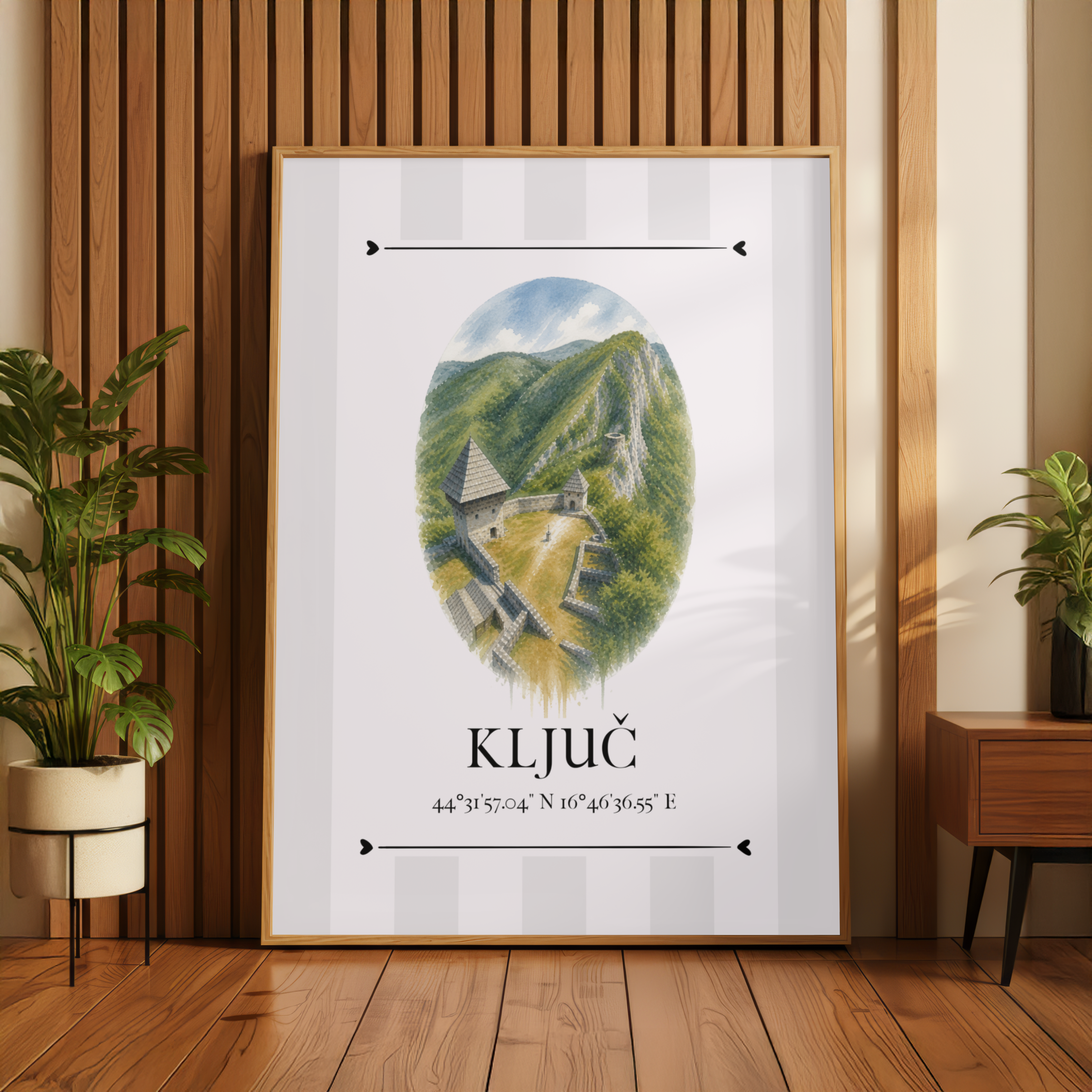 Ključ  Wahrzeichen Illustration | Stadtposter Bosnien und Herzegowina