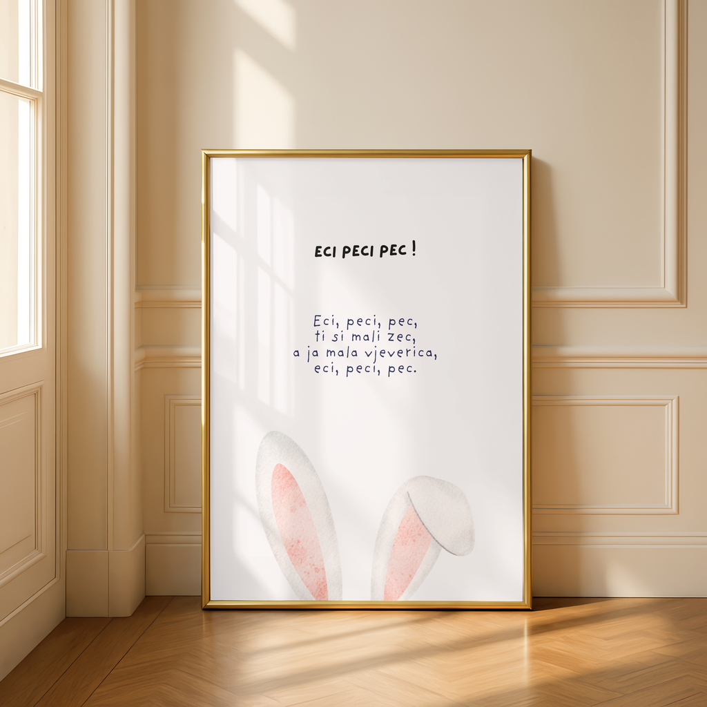 „Eci Peci Pec“ | Süßes Hasenposter mit Kinderreim