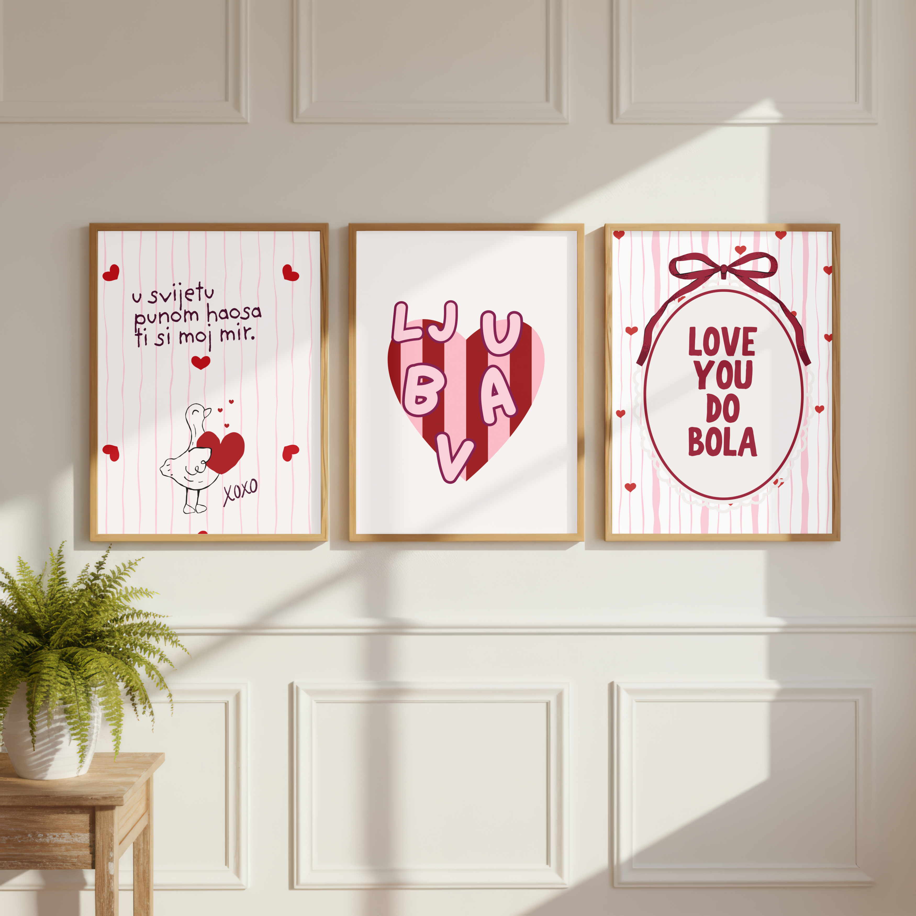 LJUBAV Poster – Liebe Wandbild Herz Rosa Rot