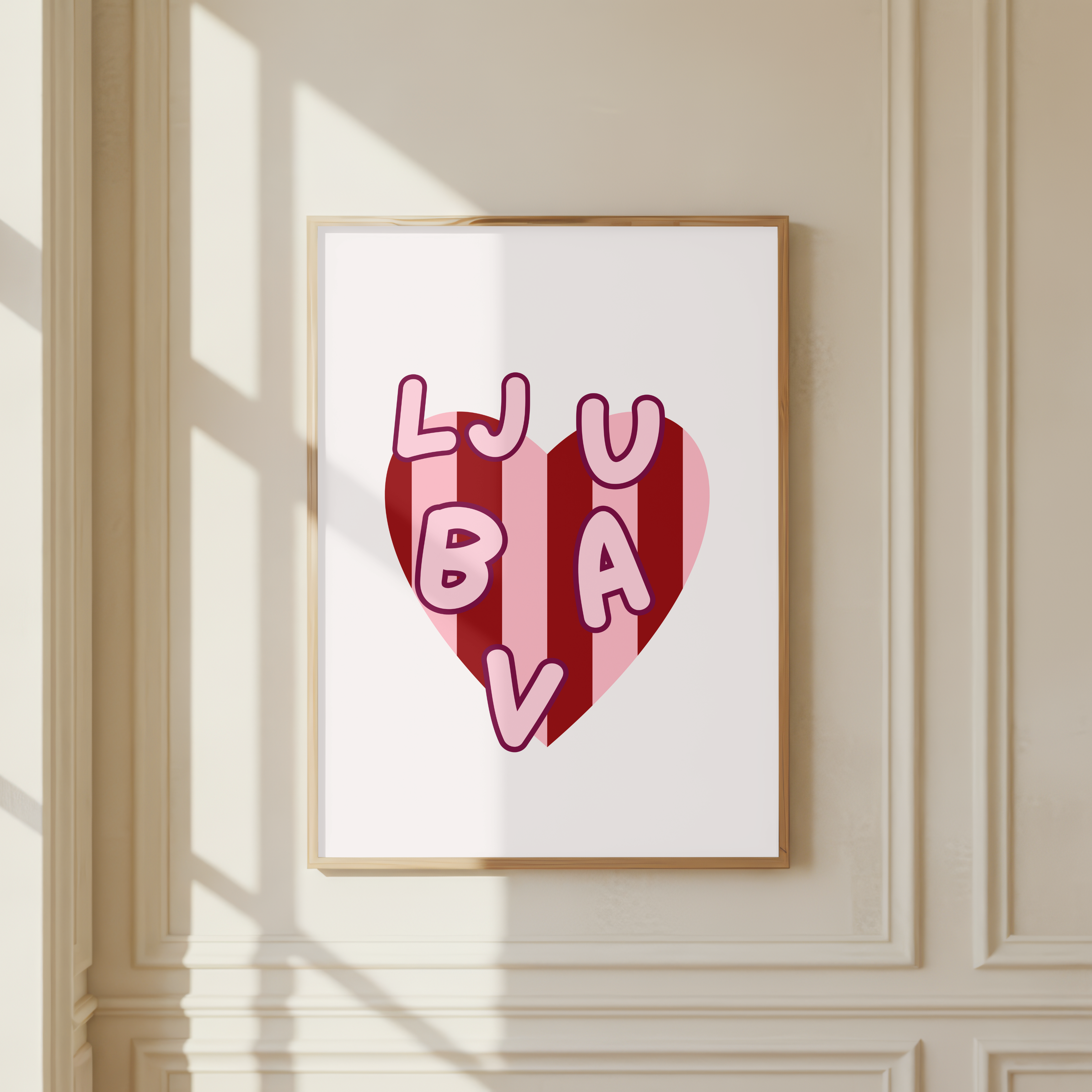 LJUBAV Poster – Liebe Wandbild Herz Rosa Rot