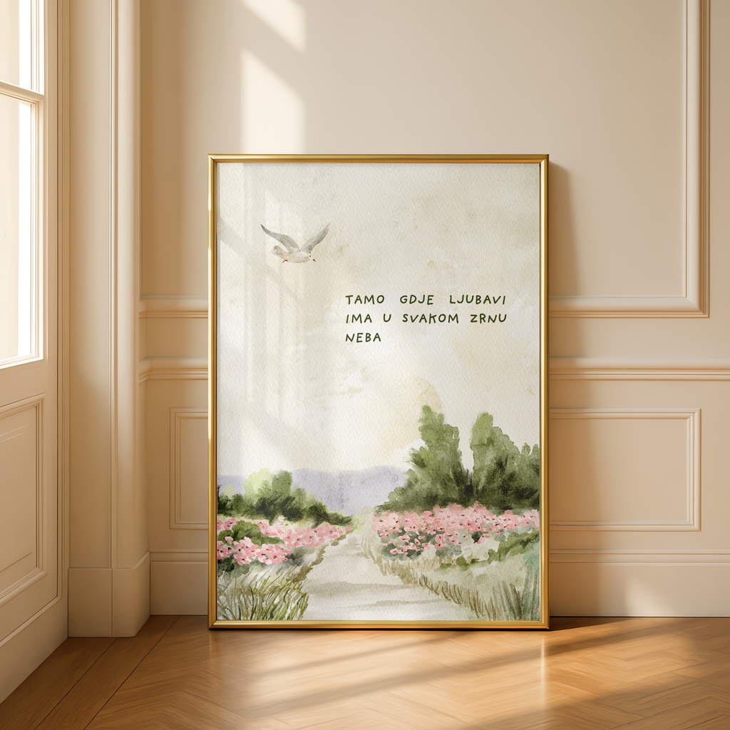 Motivationsposter - Spruch Wandbild Landschaft & Blumen
