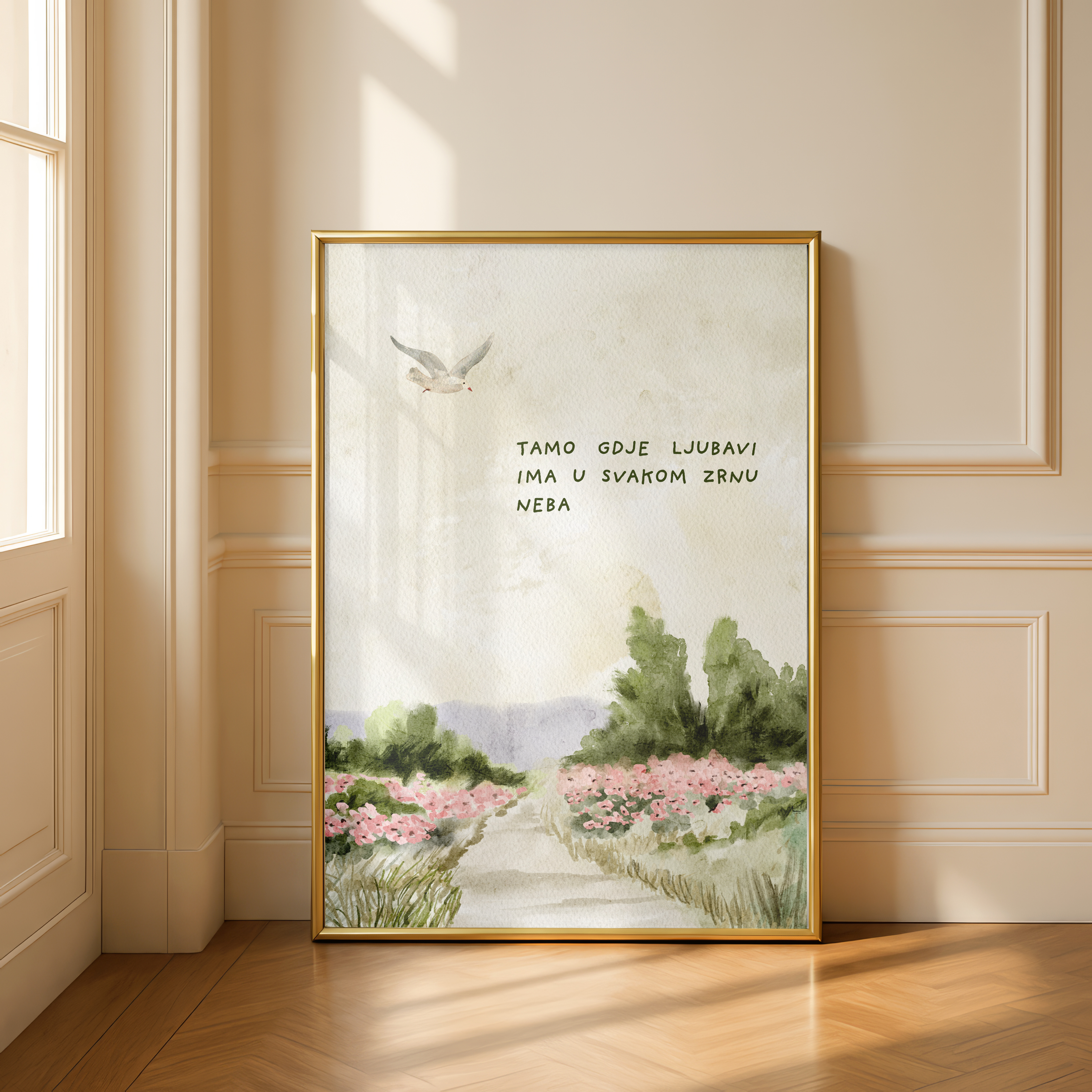 Motivationsposter - Spruch Wandbild Landschaft & Blumen