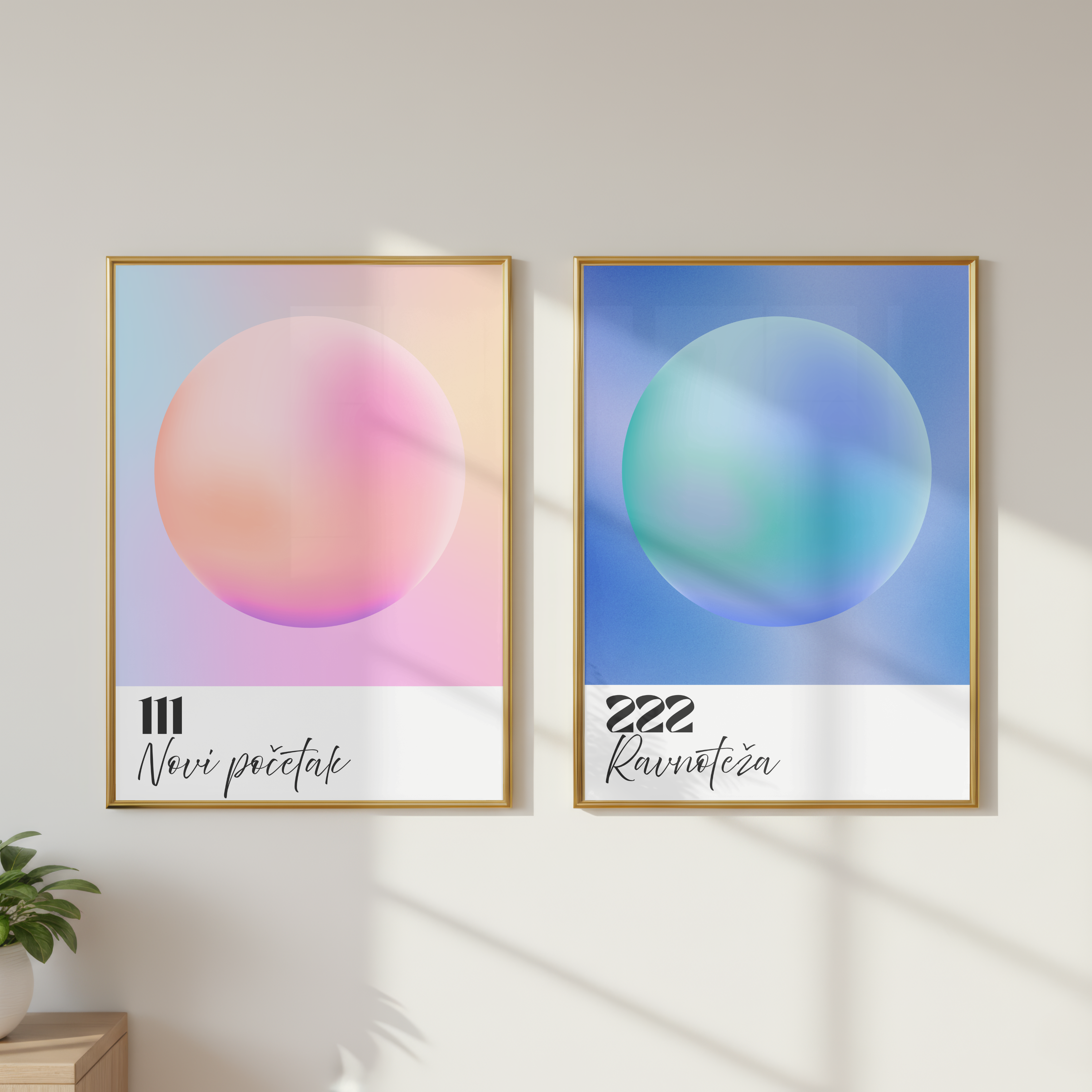 Ravnoteža 222 Minimalistički poster s gradijentnom kuglom – Plava Zen zidna umjetnost