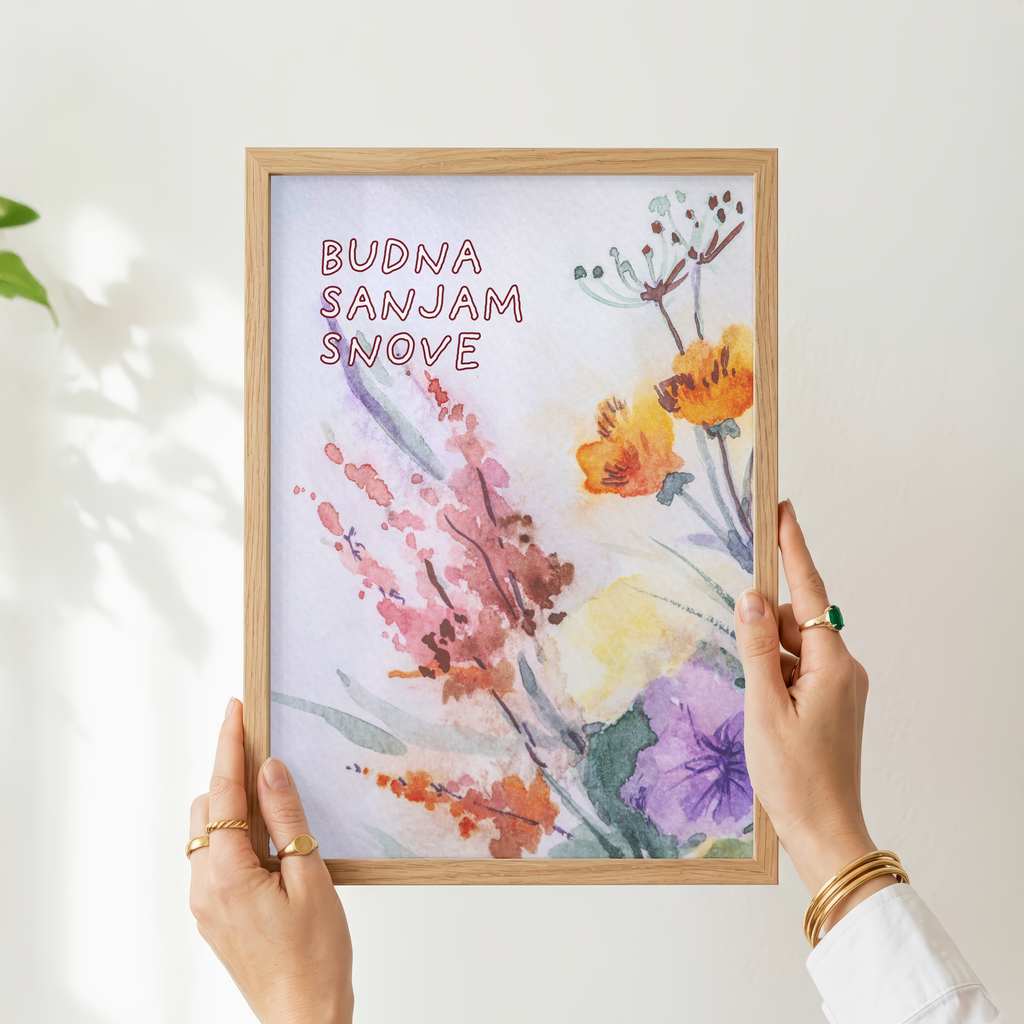 Budna sanjam snove – Kunstdruck mit Wildblumen