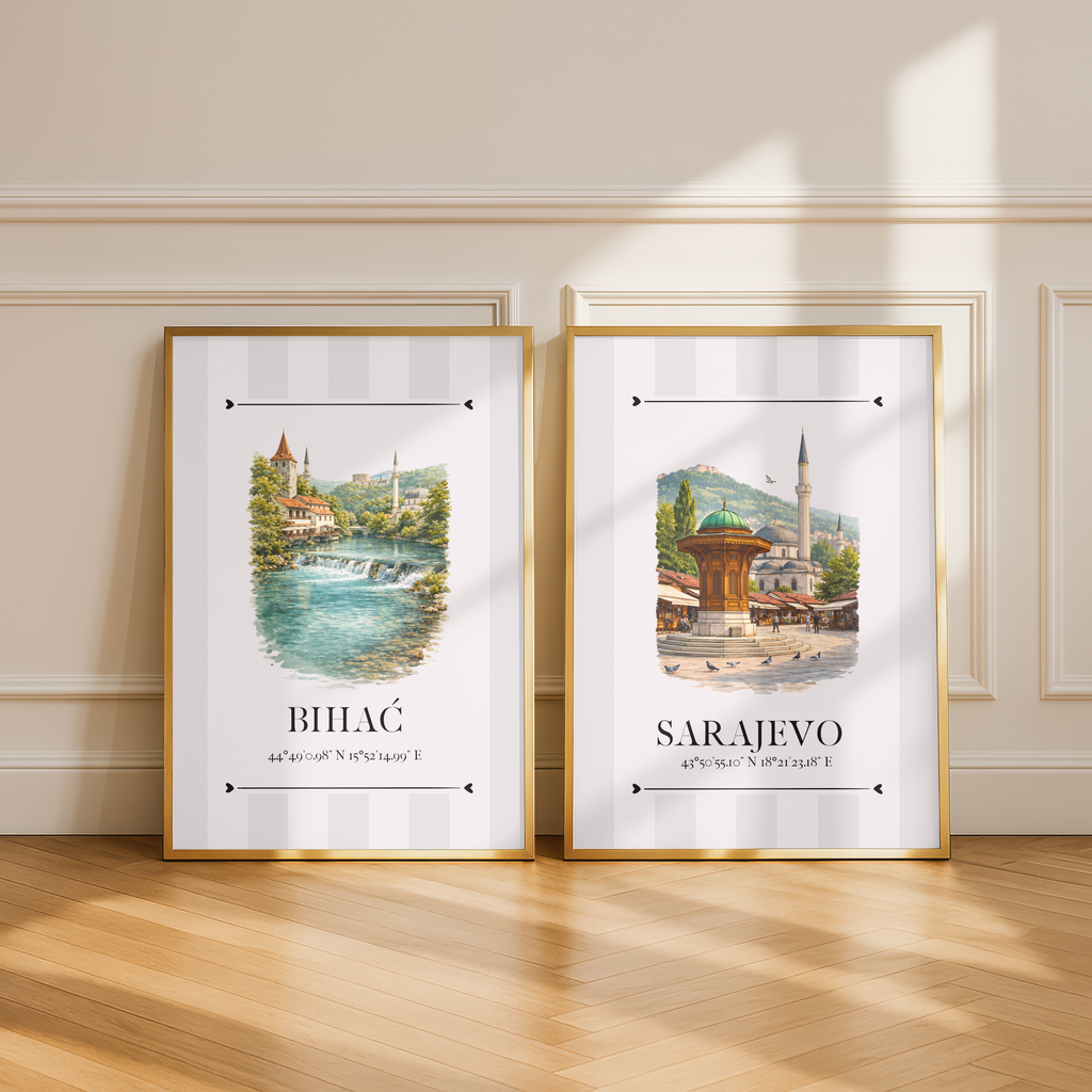 Bihać Poster – Wahrzeichen Illustration | Stadtposter Bosnien und Herzegowina