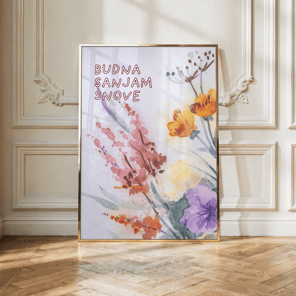 Budna sanjam snove – Kunstdruck mit Wildblumen