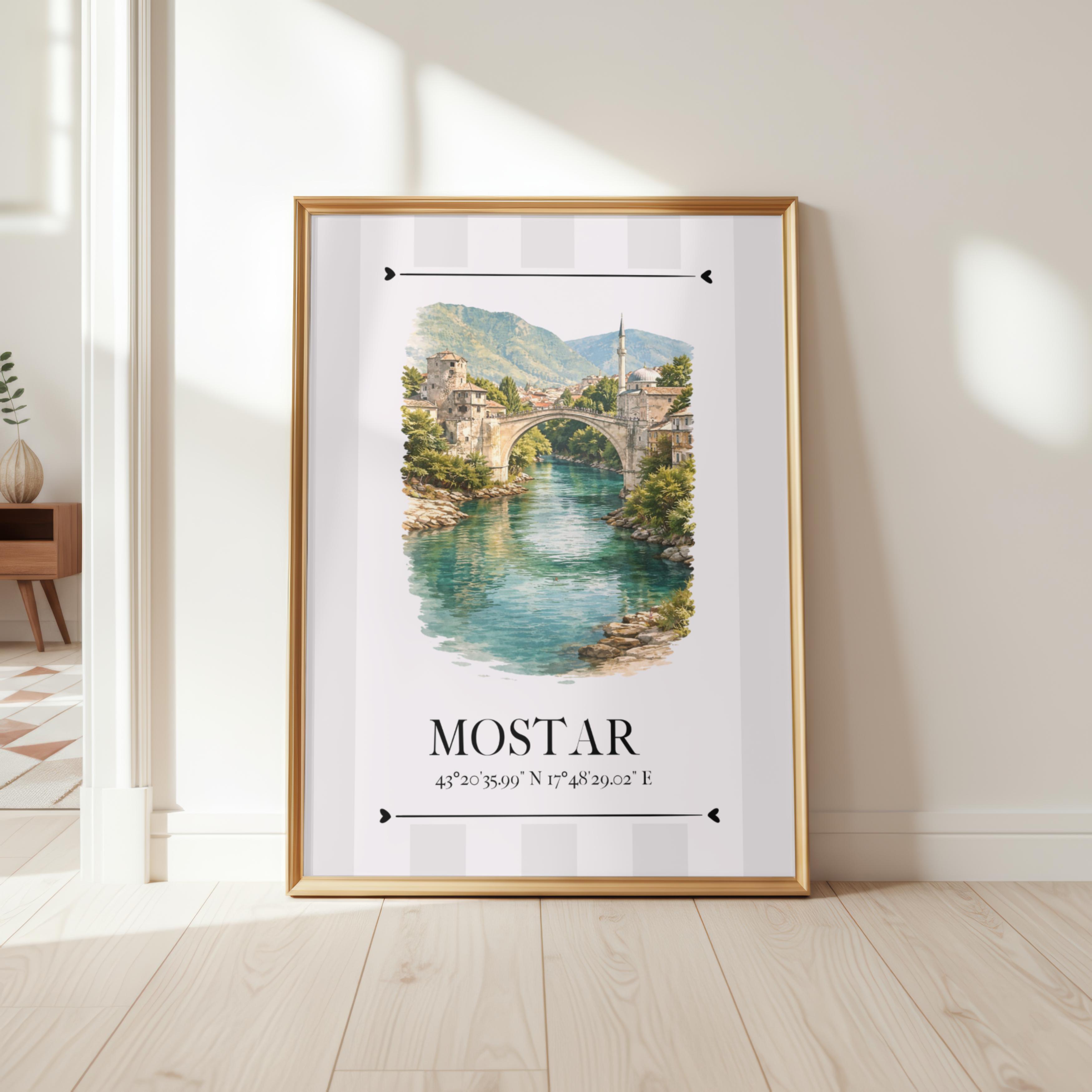 Mostar Poster – Wahrzeichen Illustration | Stadtposter Bosnien und Herzegowina