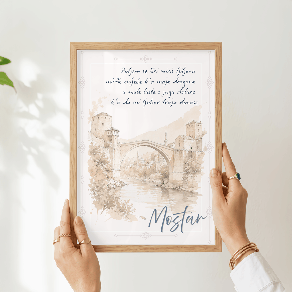 Mostar – Zeitlose Erinnerung | Aquarell-Kunstdruck mit der Alten Brücke