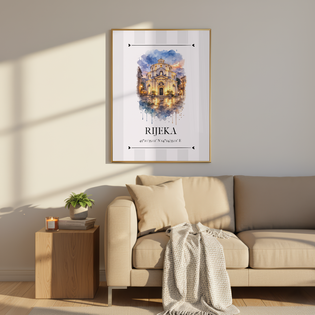 Rijeka Poster – Wahrzeichen Illustration | Stadtposter Kroatien