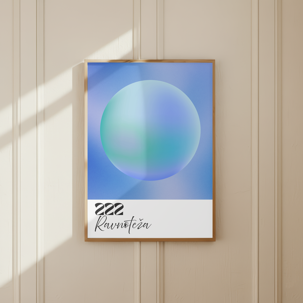 Ravnoteža 222 Minimalistički poster s gradijentnom kuglom – Plava Zen zidna umjetnost