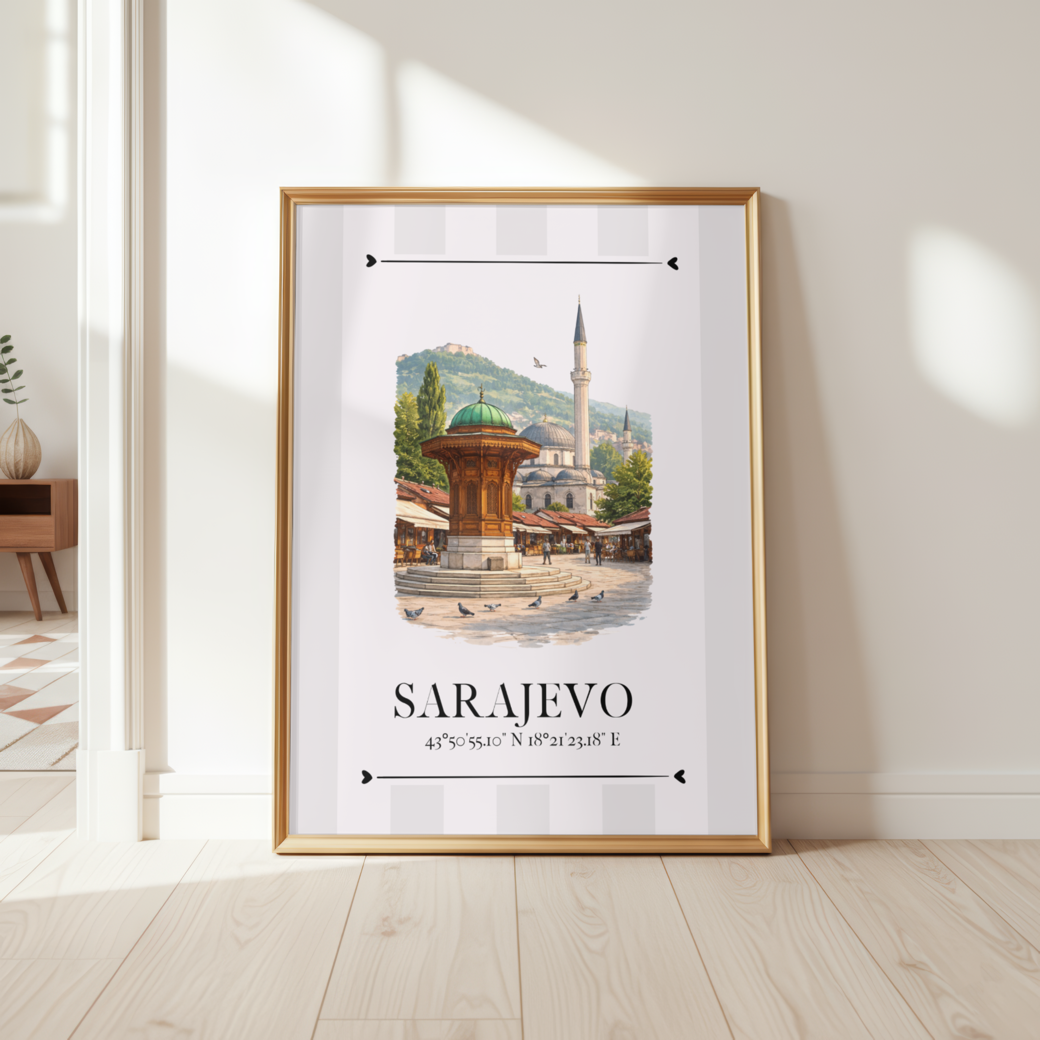 Sarajevo Poster – Wahrzeichen Illustration | Stadtposter Bosnien und Herzegowina