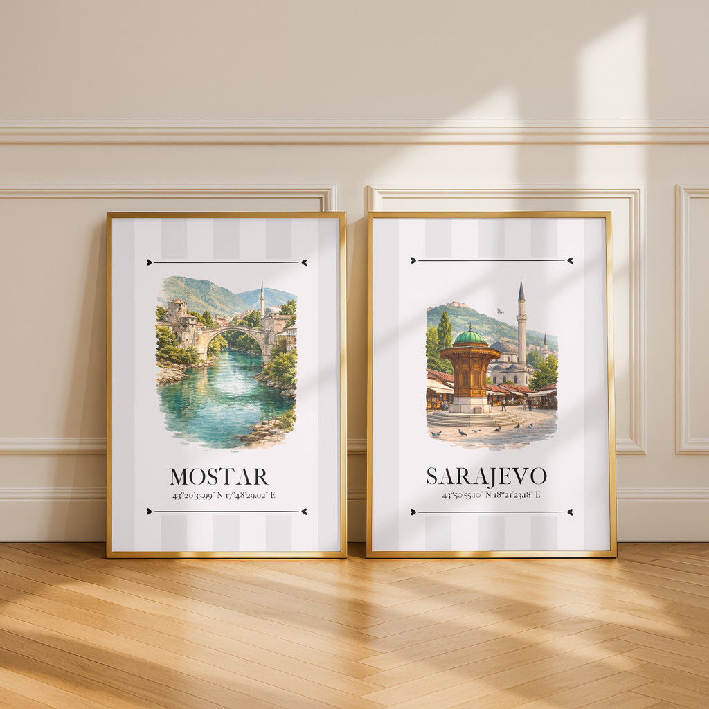 Mostar Poster – Wahrzeichen Illustration | Stadtposter Bosnien und Herzegowina