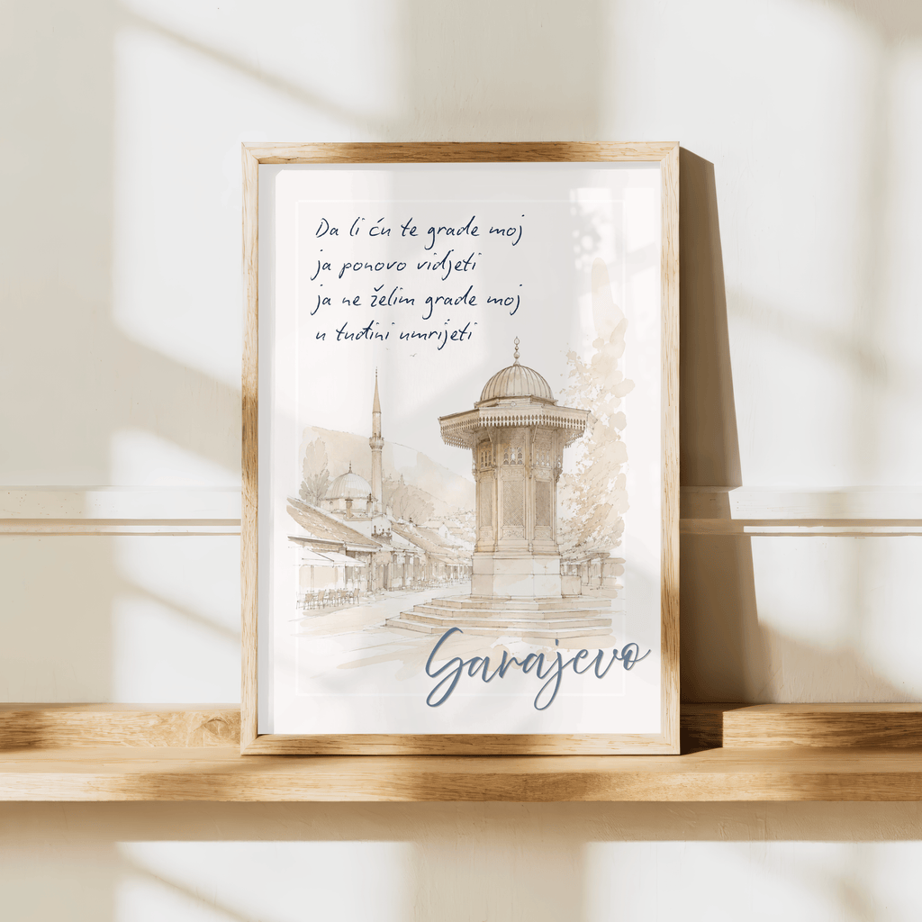 Sarajevo – Zeitlose Erinnerung | Aquarell-Kunstdruck mit Sebilj