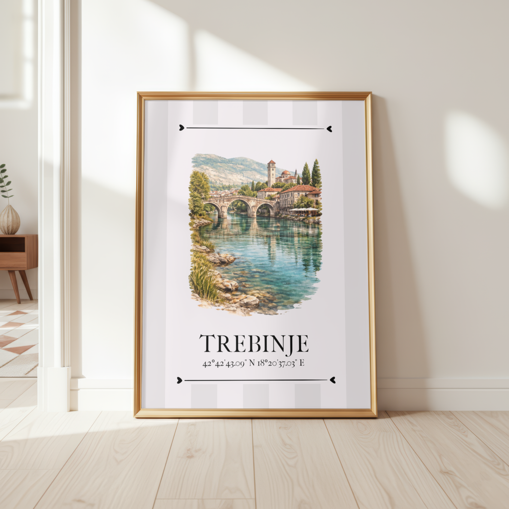 Trebinje Poster – Wahrzeichen Illustration | Stadtposter Bosnien und Herzegowina