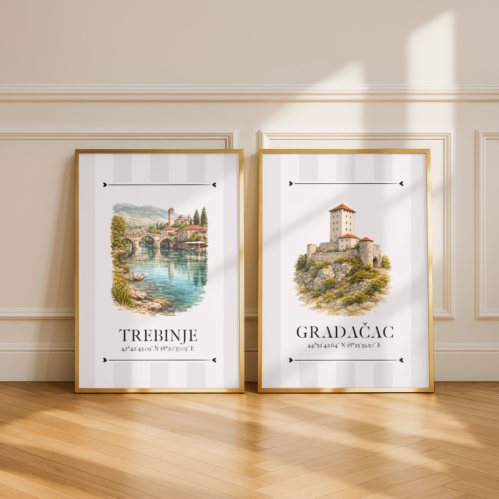 Trebinje Poster – Wahrzeichen Illustration | Stadtposter Bosnien und Herzegowina